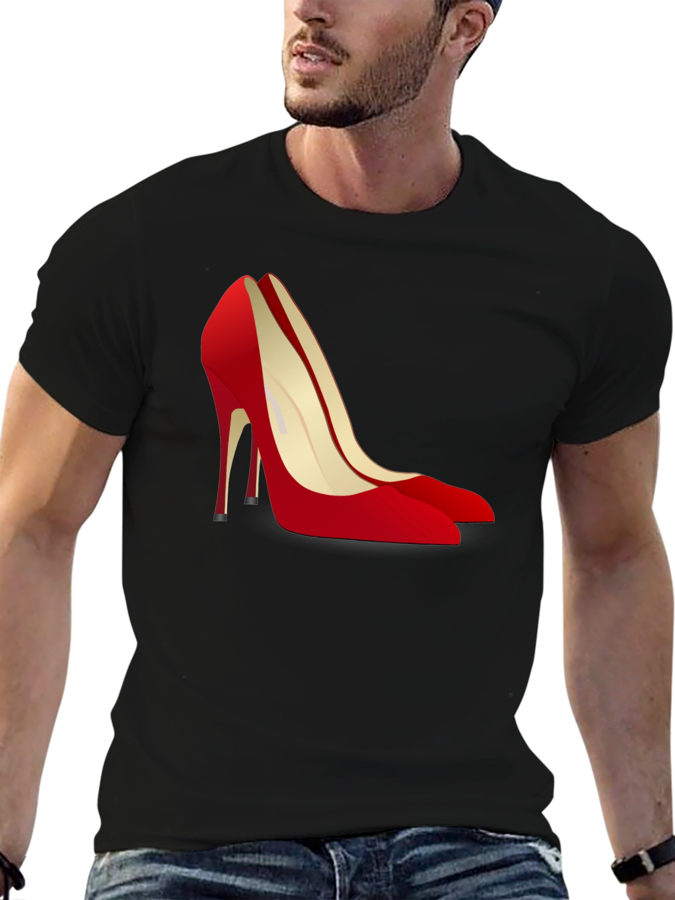 Black T-Shirt with Red High Heel Shoe Design