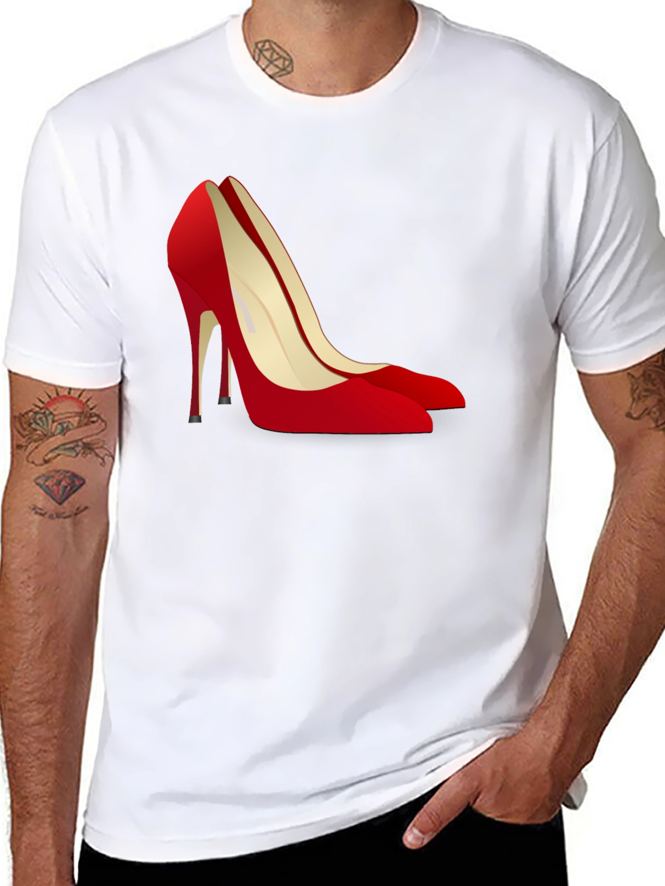 Black T-Shirt with Red High Heel Shoe Design