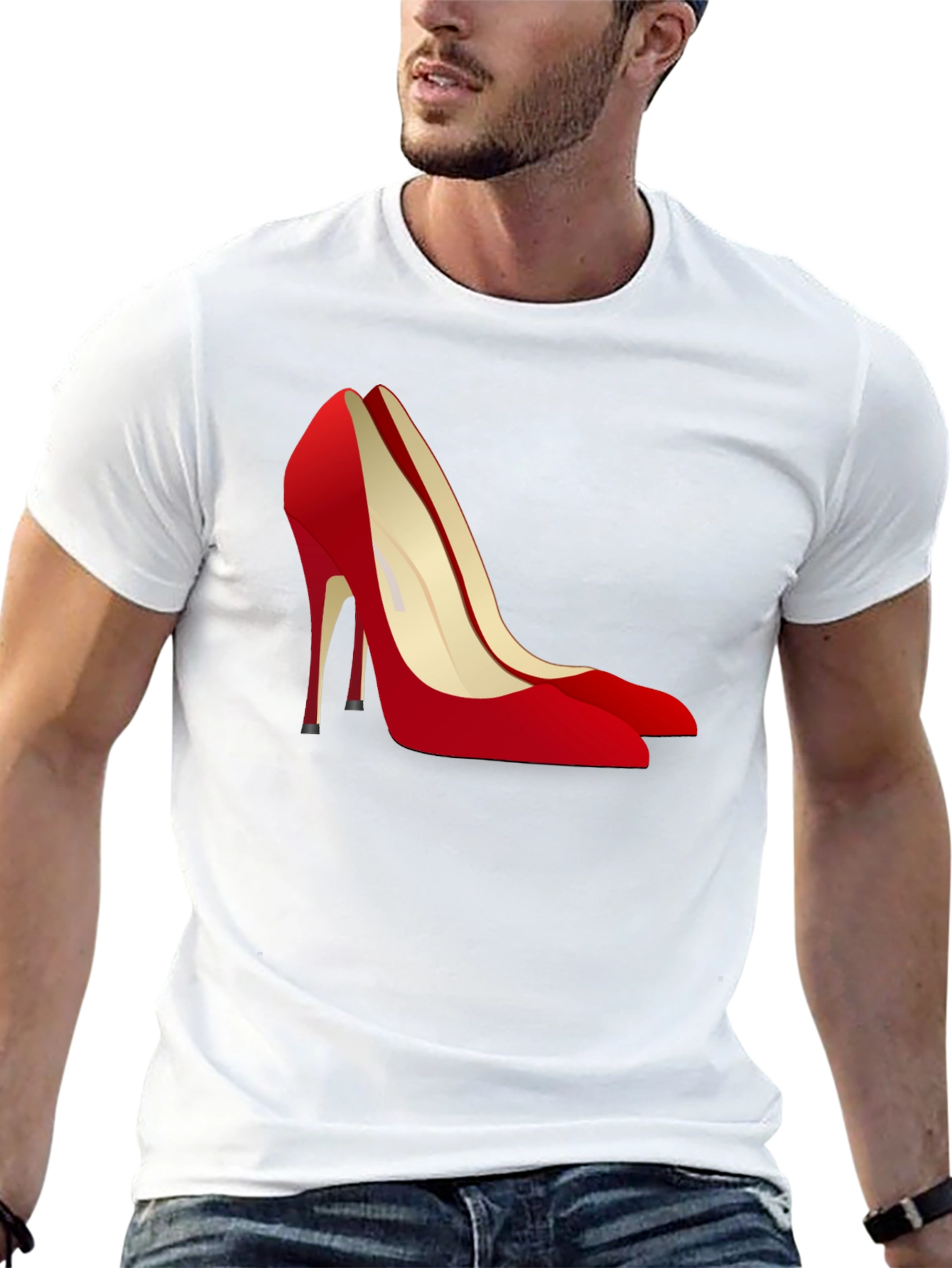 Black T-Shirt with Red High Heel Shoe Design