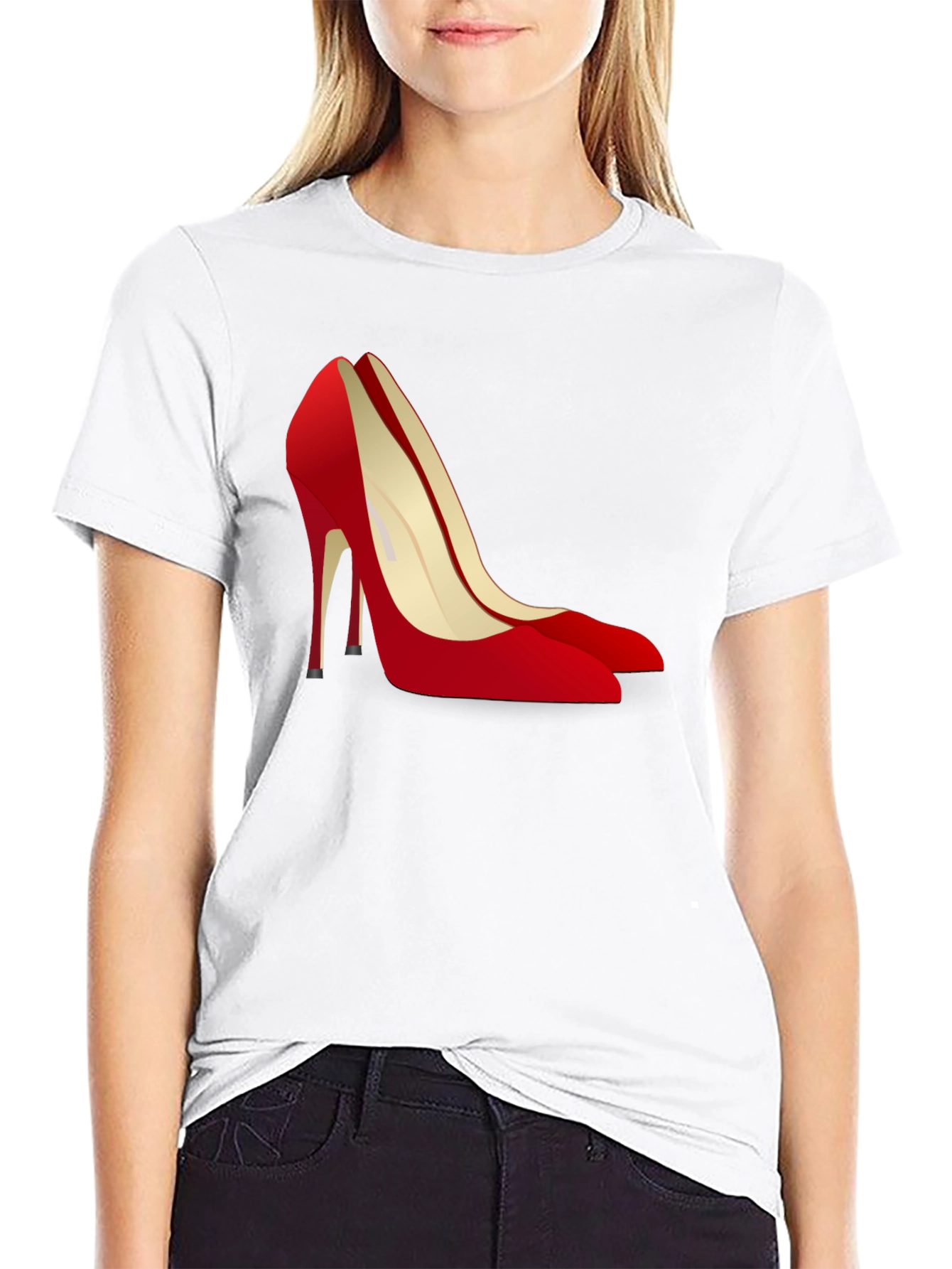 Black T-Shirt with Red High Heel Shoe Design