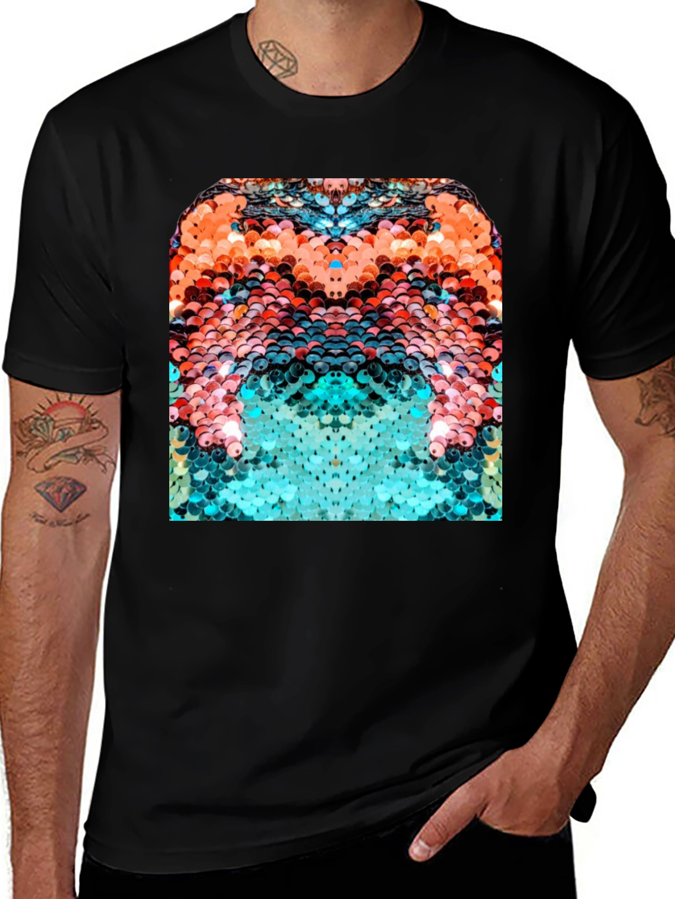 Abstract Sequin Graphic T-Shirt - Black