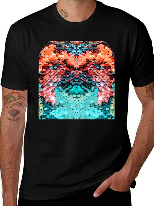 Abstract Sequin Graphic T-Shirt - Black