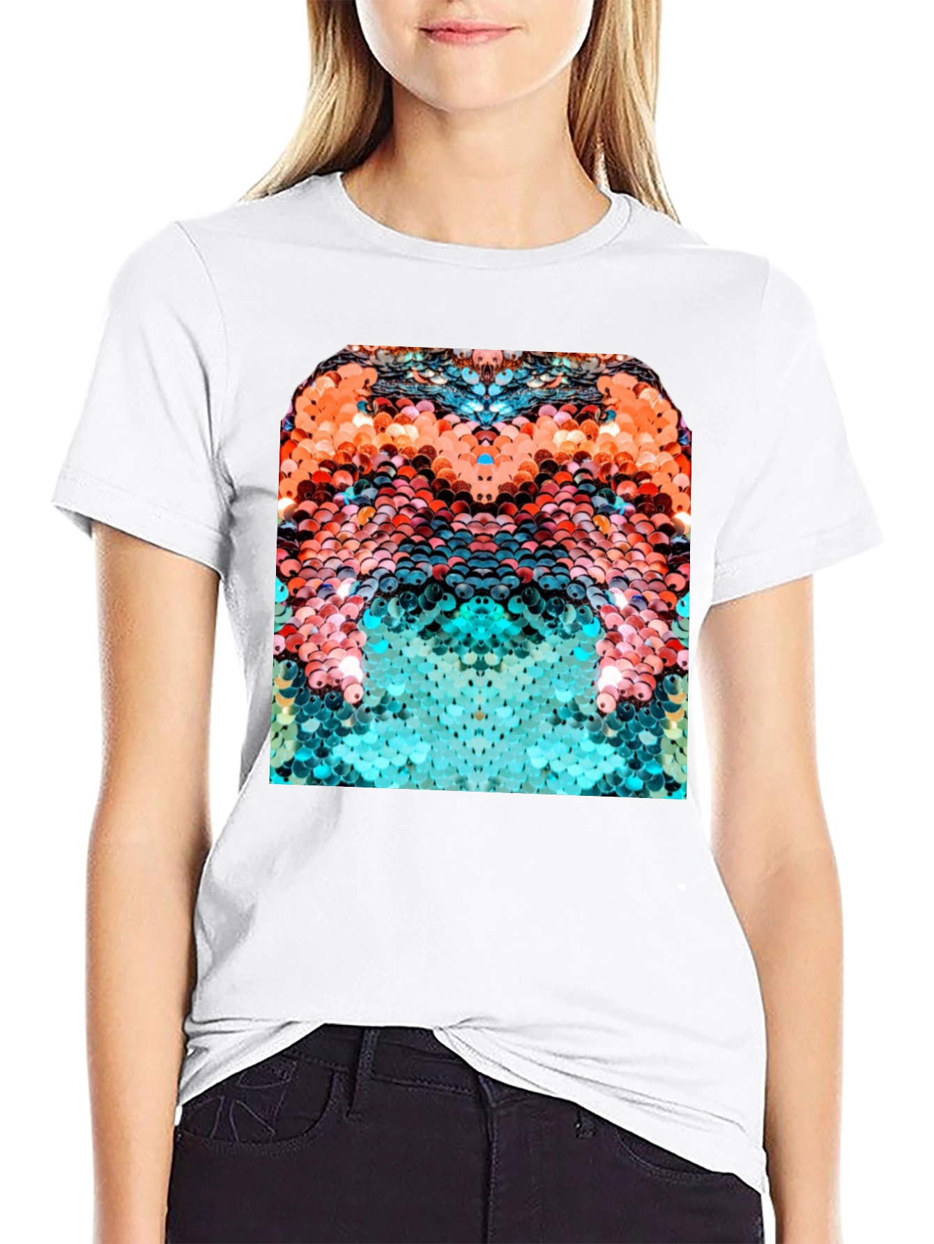 Abstract Sequin Graphic T-Shirt - Black