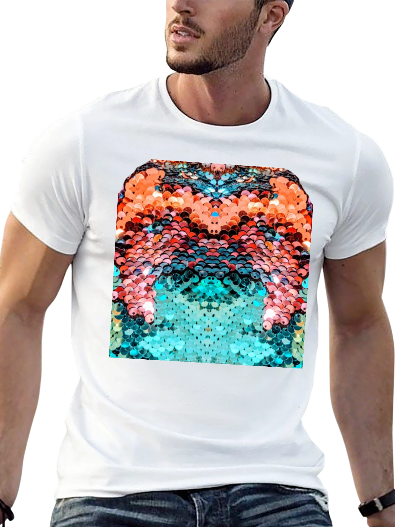 Abstract Sequin Graphic T-Shirt - Black