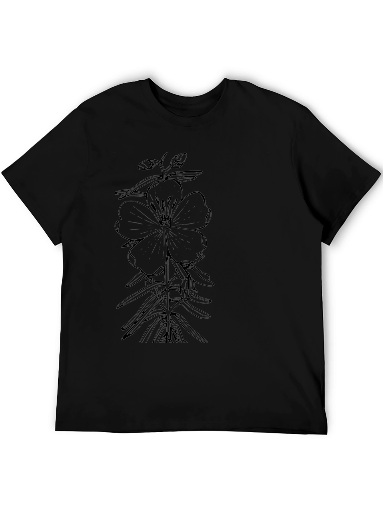 Botanical Flower Graphic Black T-Shirt
