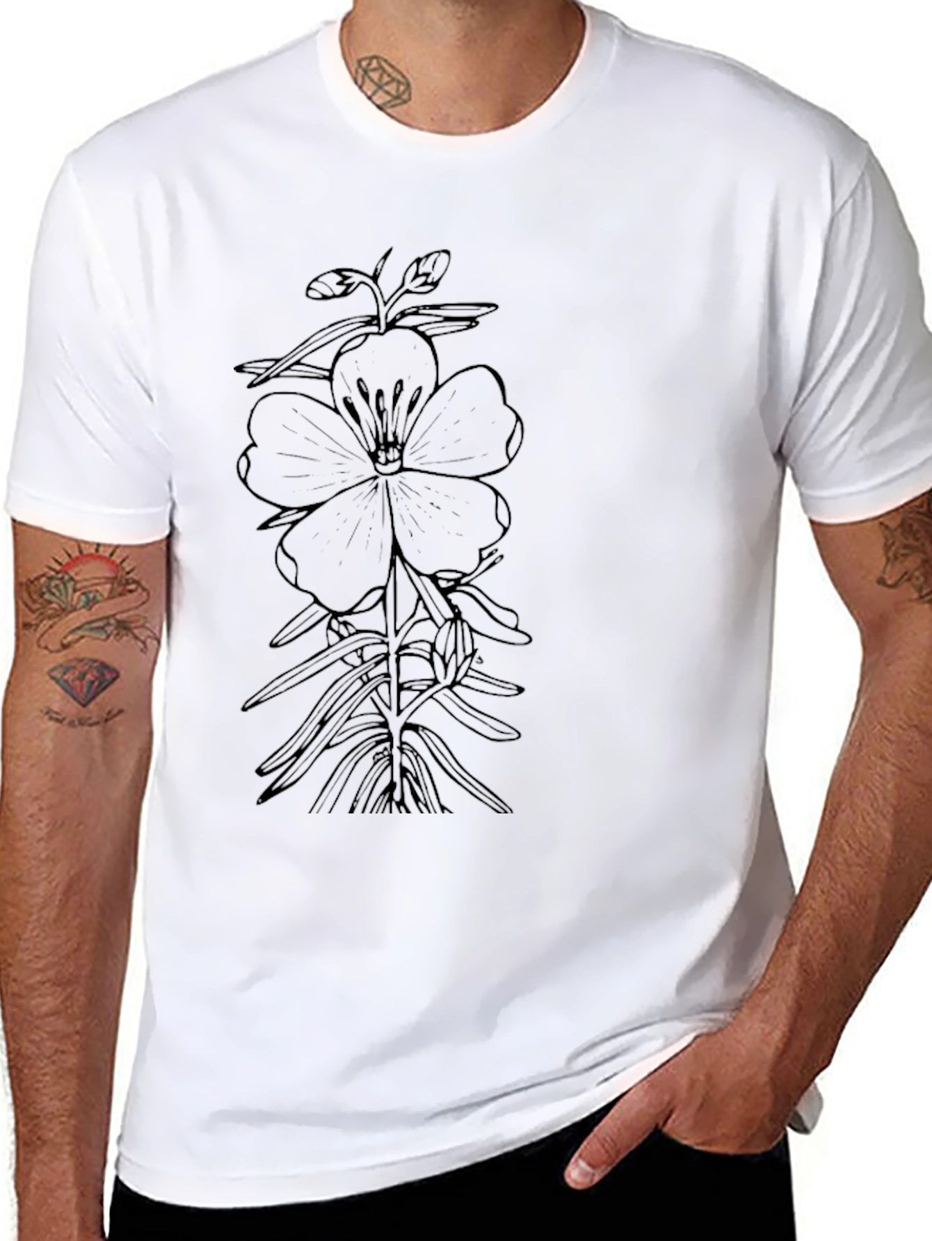 Botanical Flower Graphic Black T-Shirt