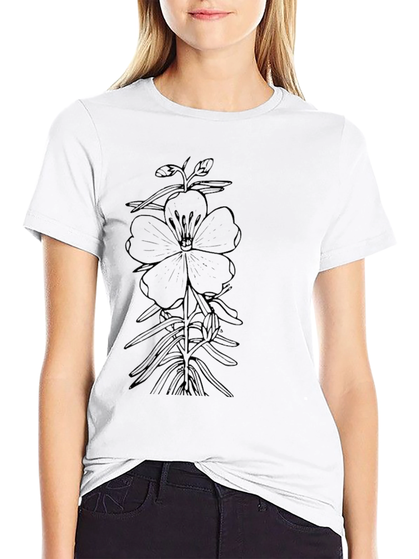 Botanical Flower Graphic Black T-Shirt