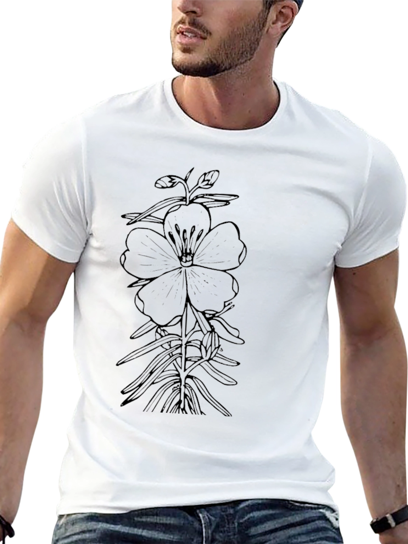 Botanical Flower Graphic Black T-Shirt