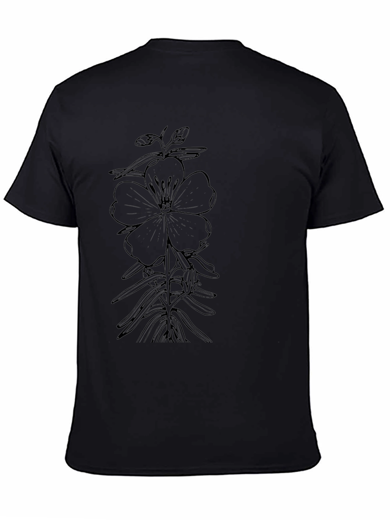 Botanical Flower Graphic Black T-Shirt