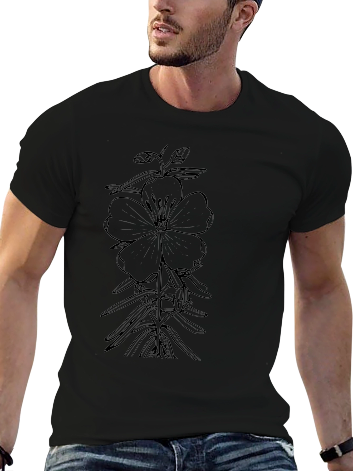 Botanical Flower Graphic Black T-Shirt