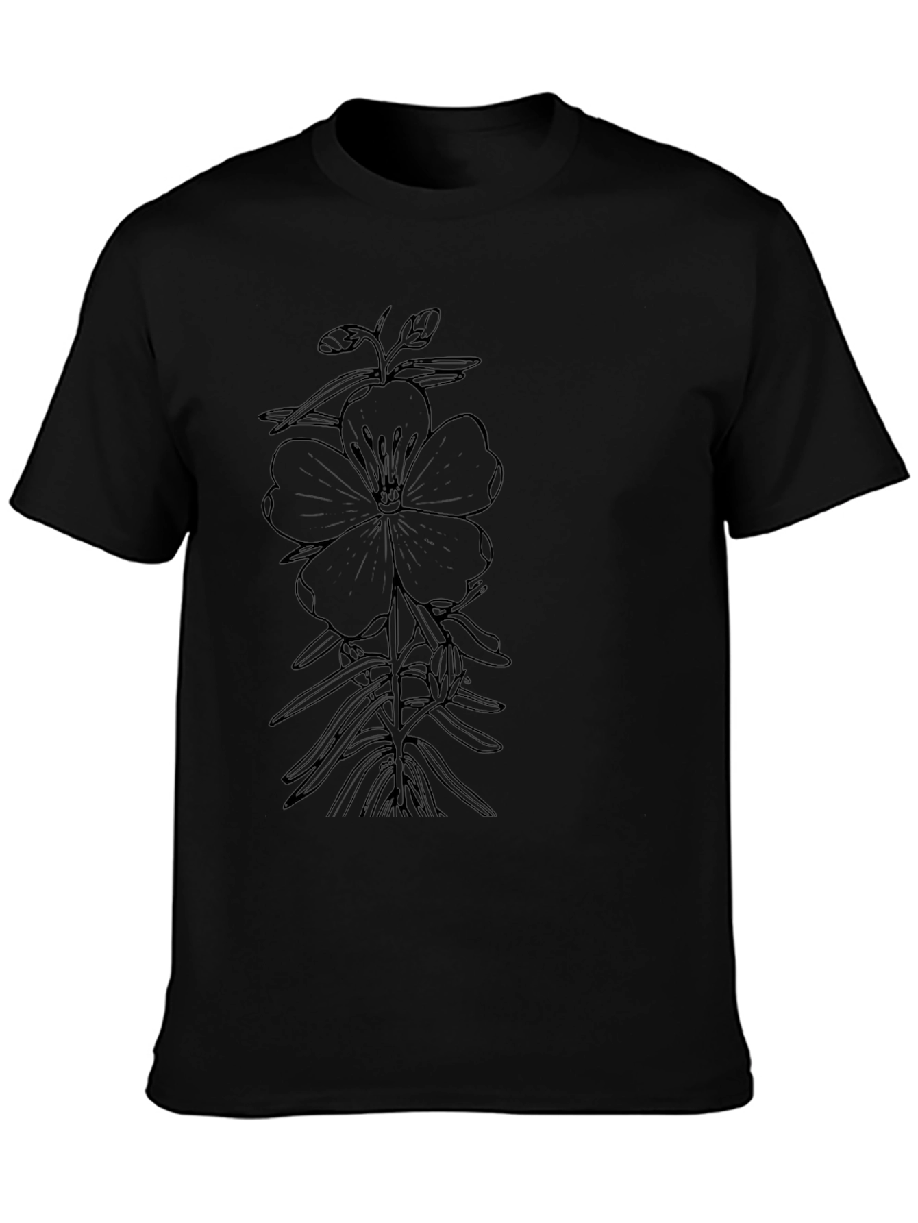 Botanical Flower Graphic Black T-Shirt