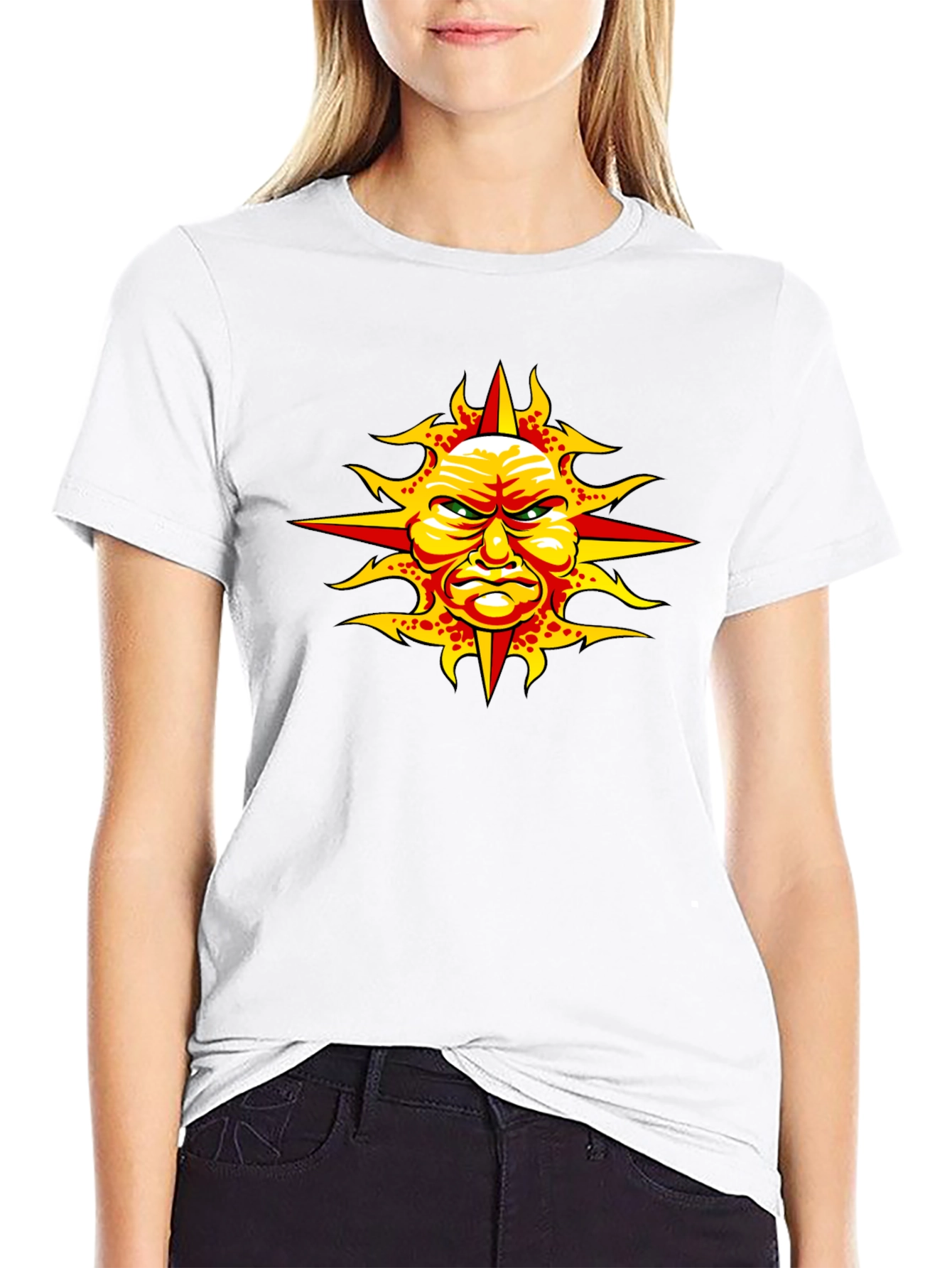Angry Sun Graphic Tee - Unique Design Black T-Shirt