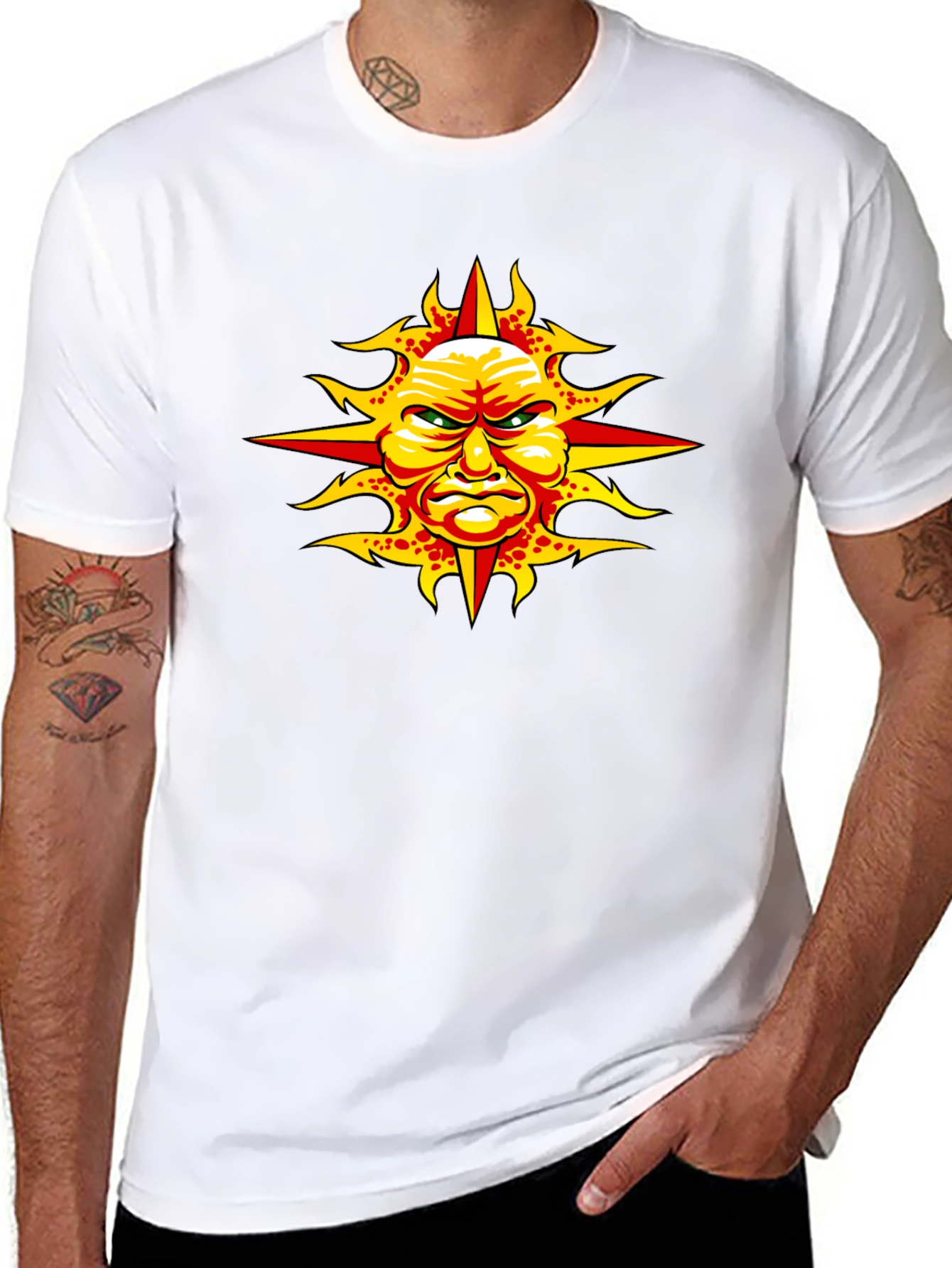 Angry Sun Graphic Tee - Unique Design Black T-Shirt