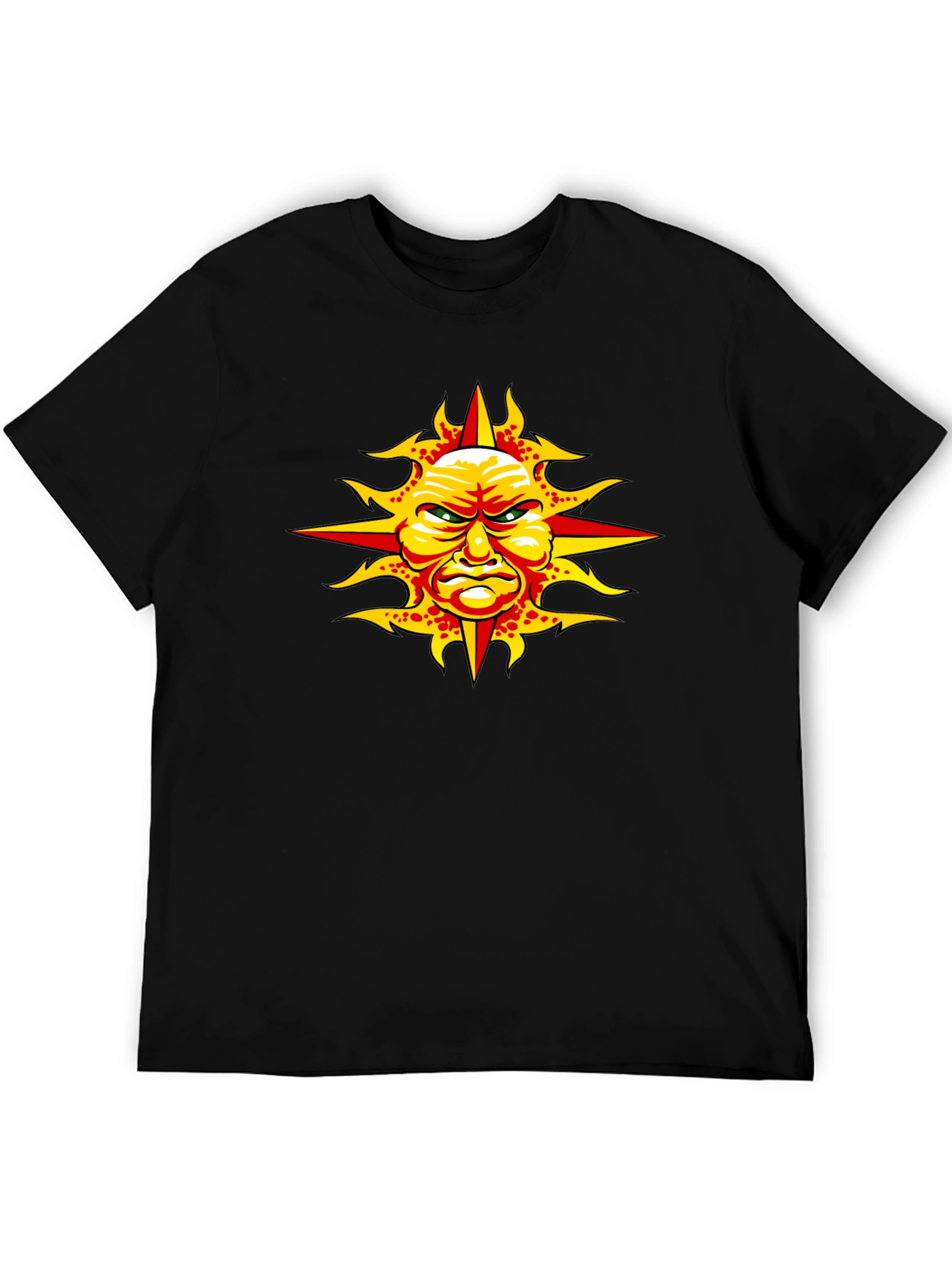 Angry Sun Graphic Tee - Unique Design Black T-Shirt