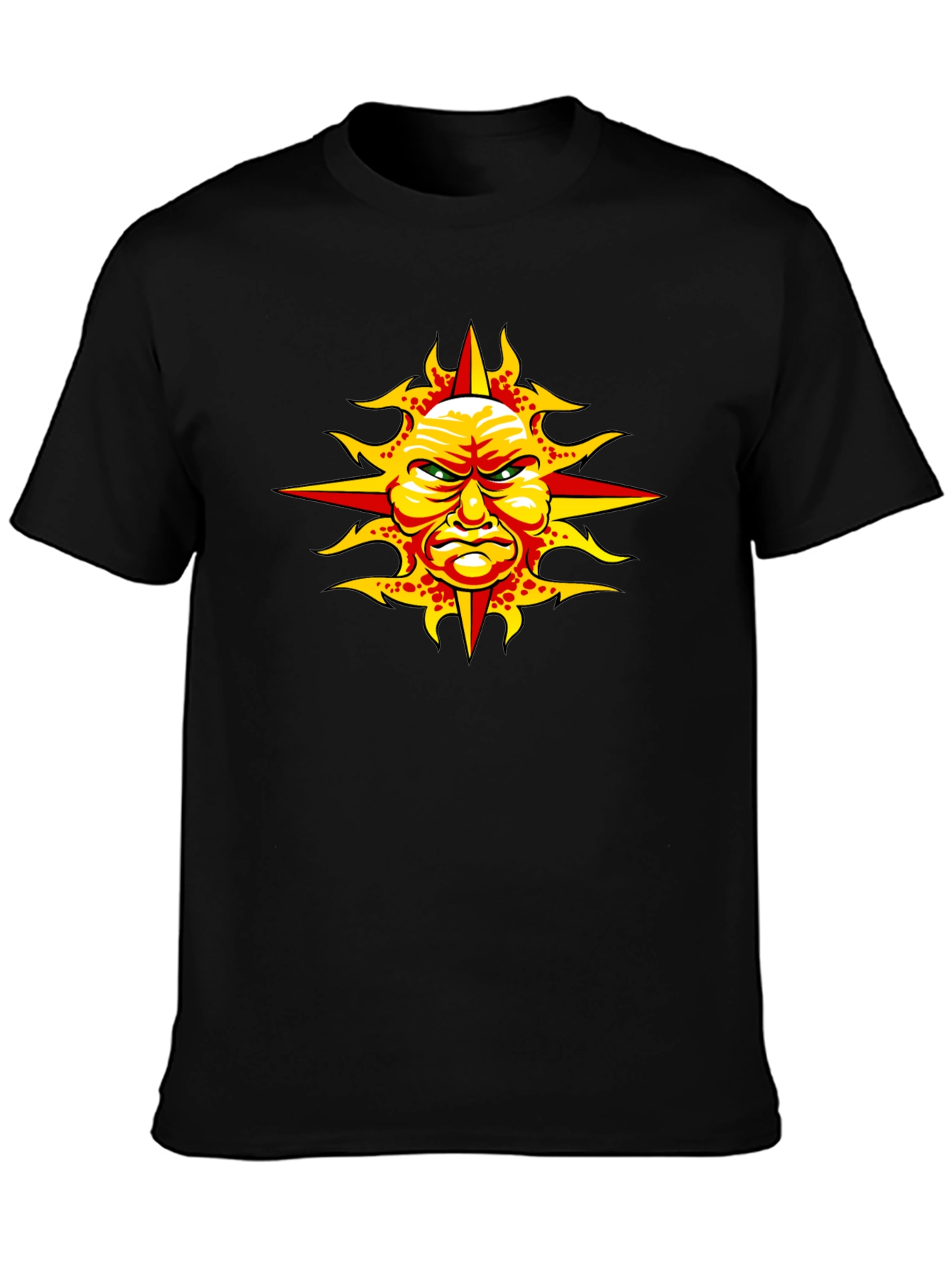 Angry Sun Graphic Tee - Unique Design Black T-Shirt
