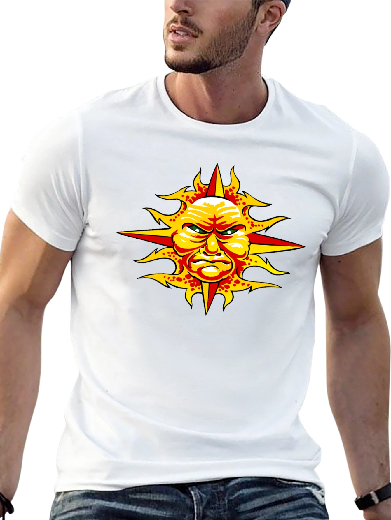 Angry Sun Graphic Tee - Unique Design Black T-Shirt