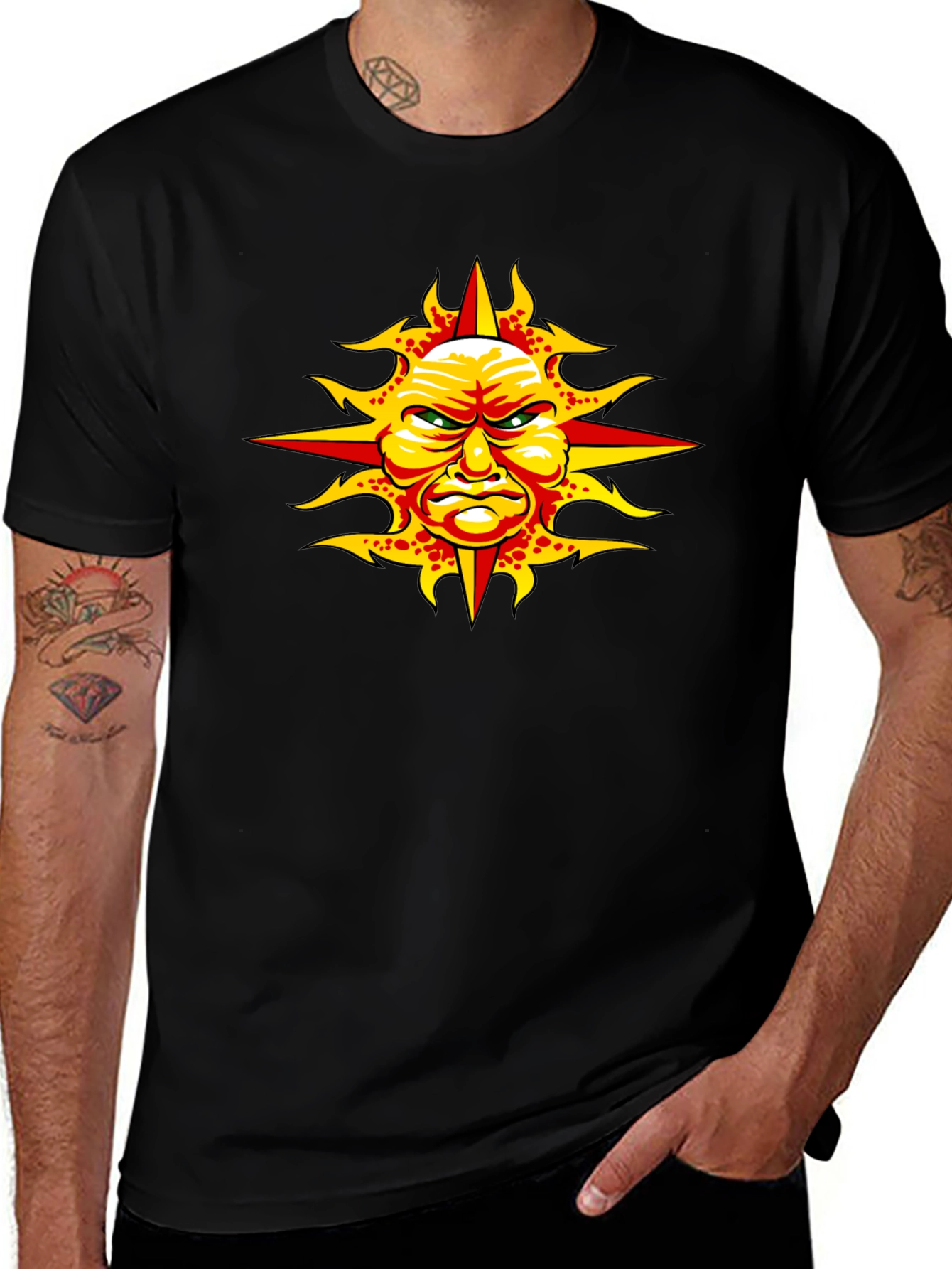 Angry Sun Graphic Tee - Unique Design Black T-Shirt