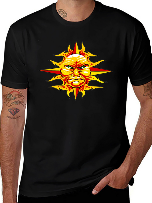 Angry Sun Graphic Tee - Unique Design Black T-Shirt