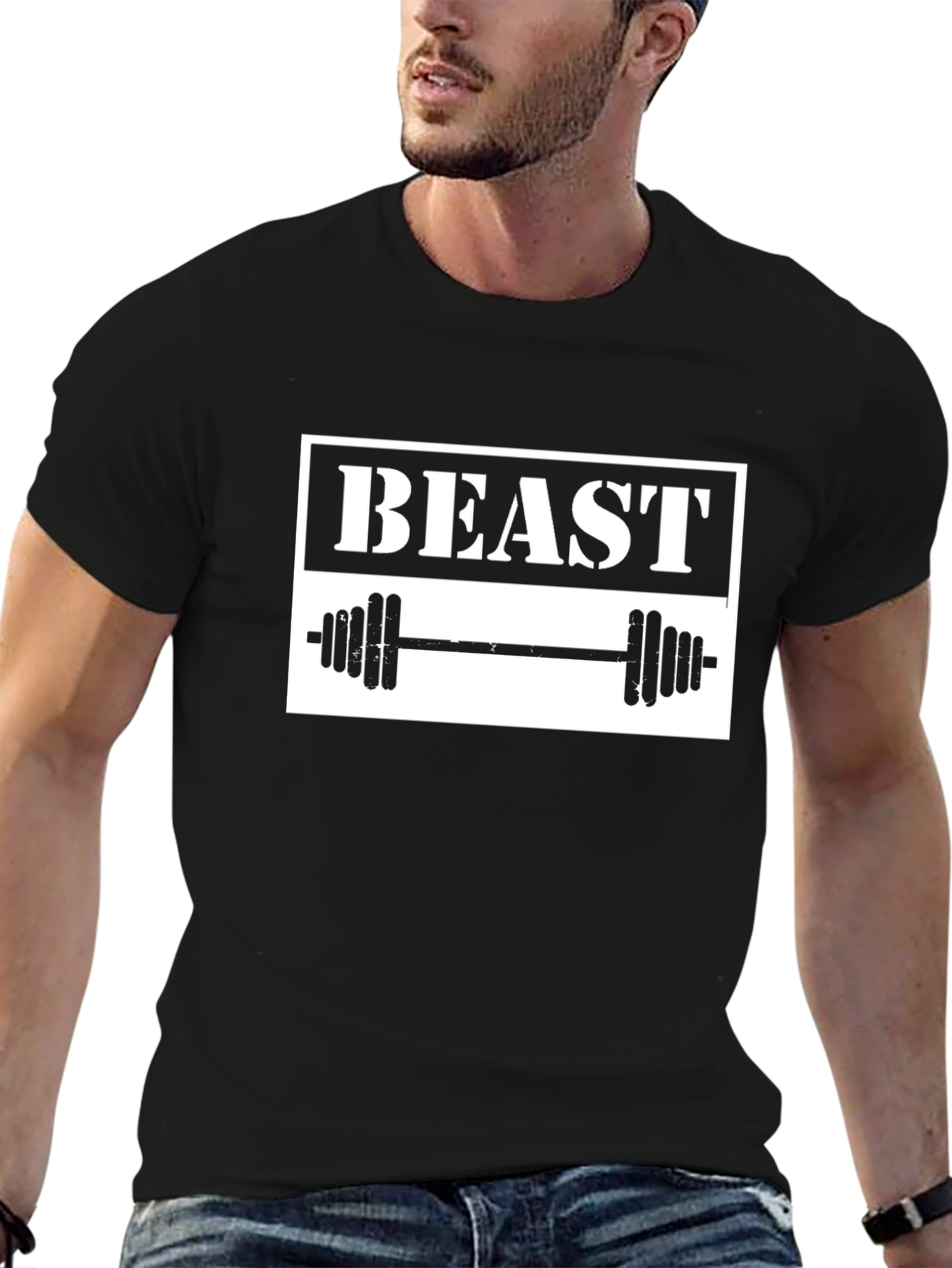 Beast Mode Black T-Shirt with Barbell Graphic