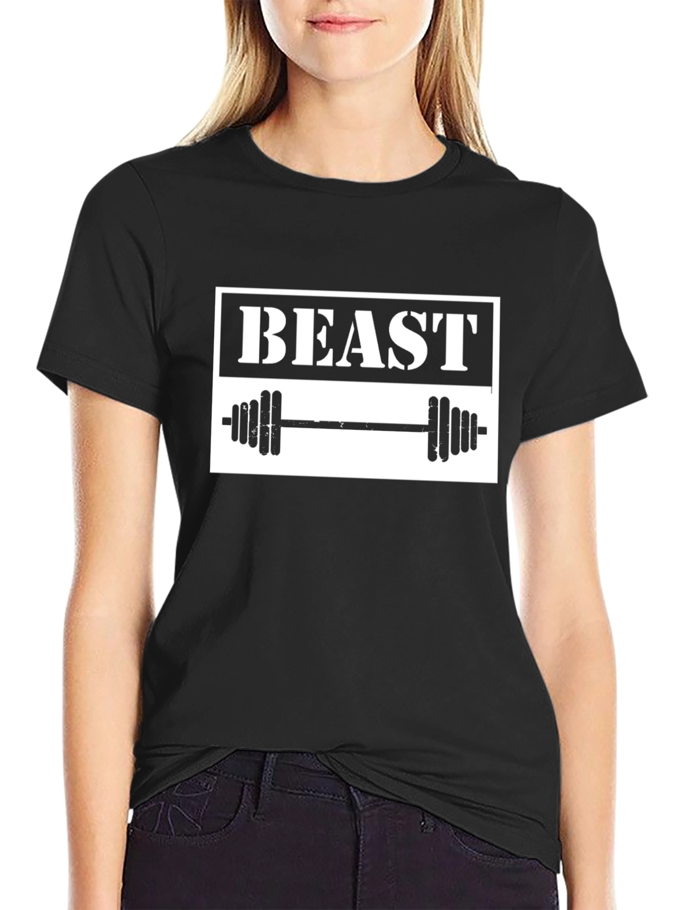 Beast Mode Black T-Shirt with Barbell Graphic