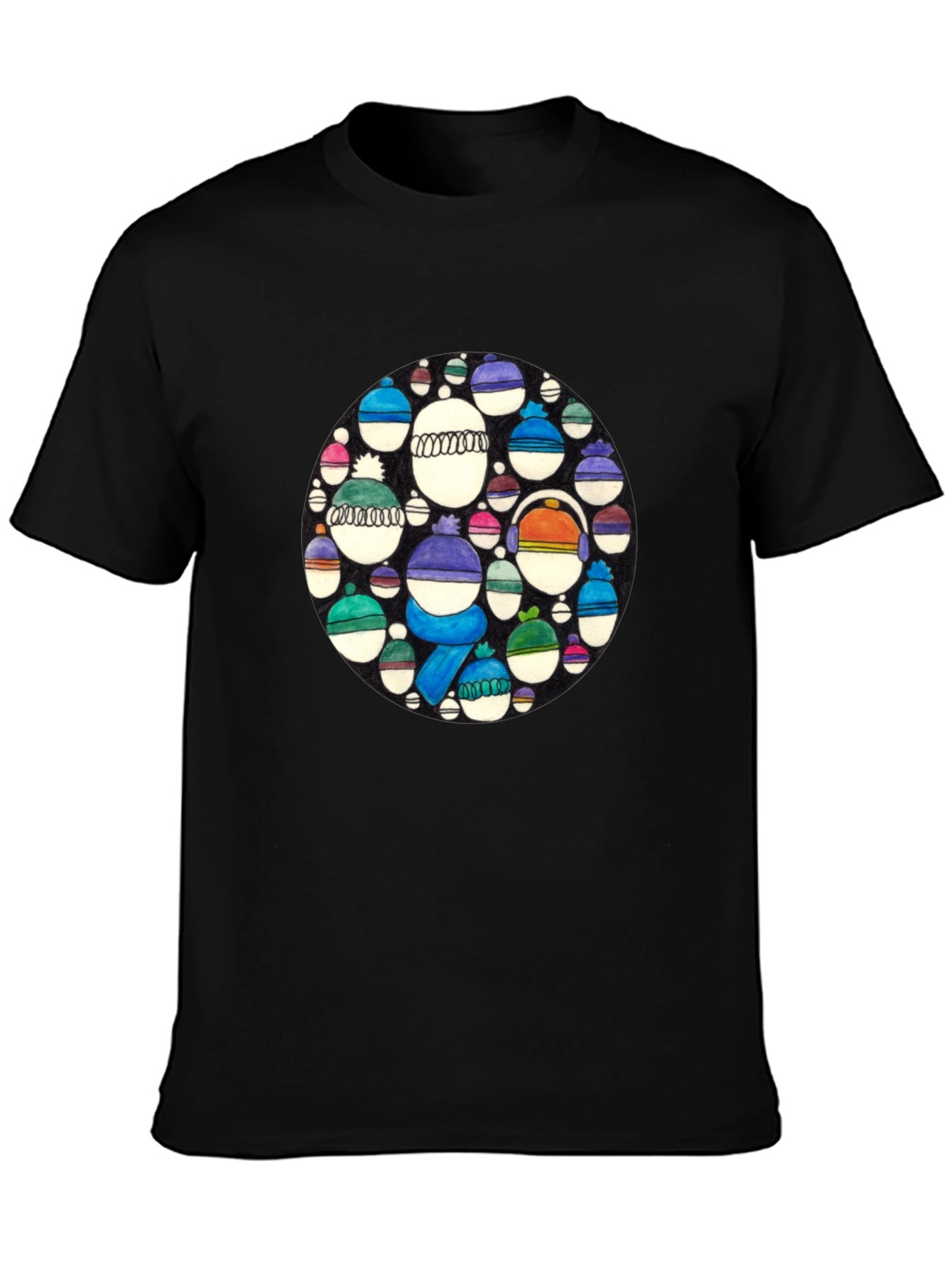 Whimsical Winter Hats Graphic Tee - Black