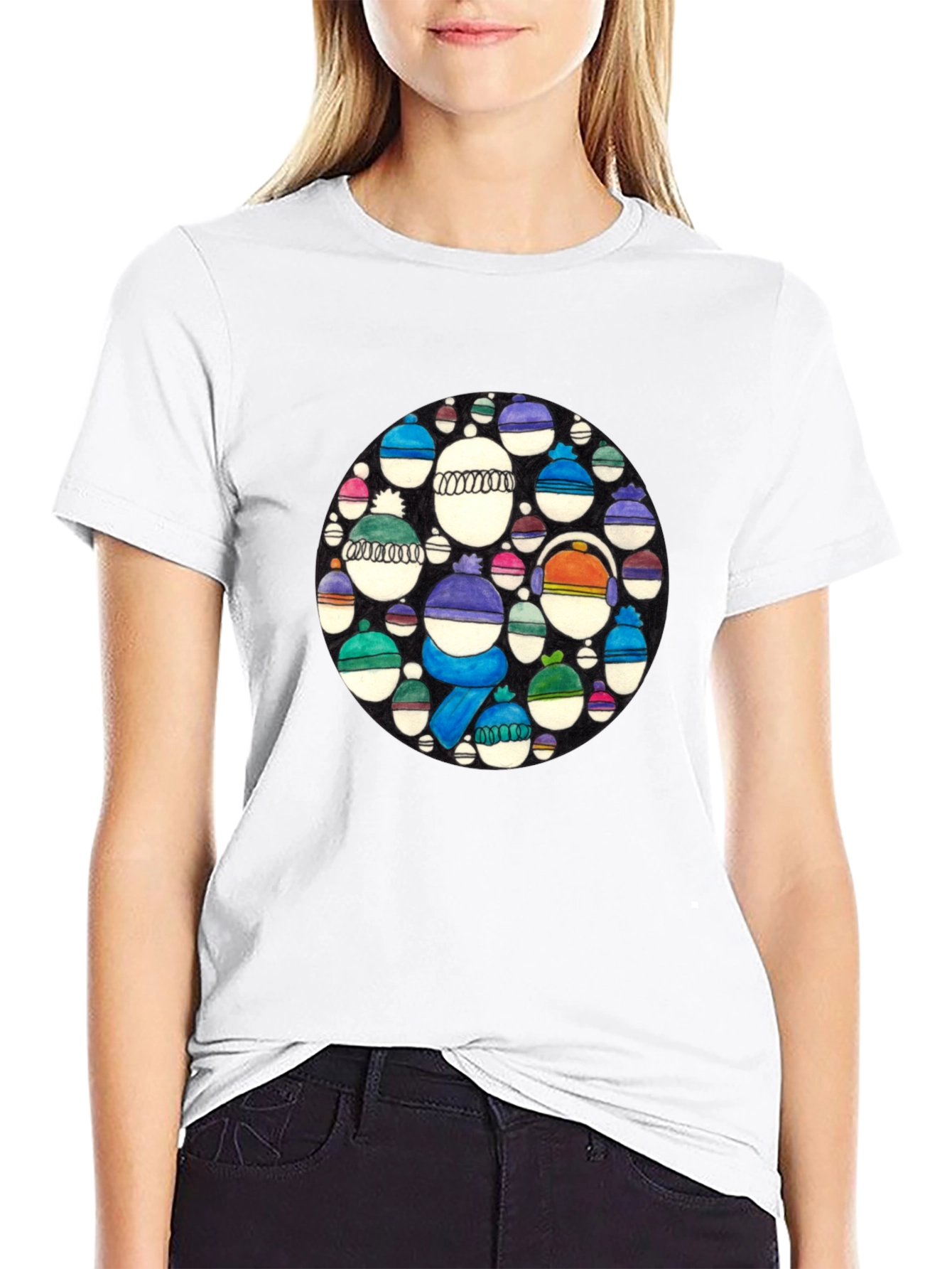 Whimsical Winter Hats Graphic Tee - Black