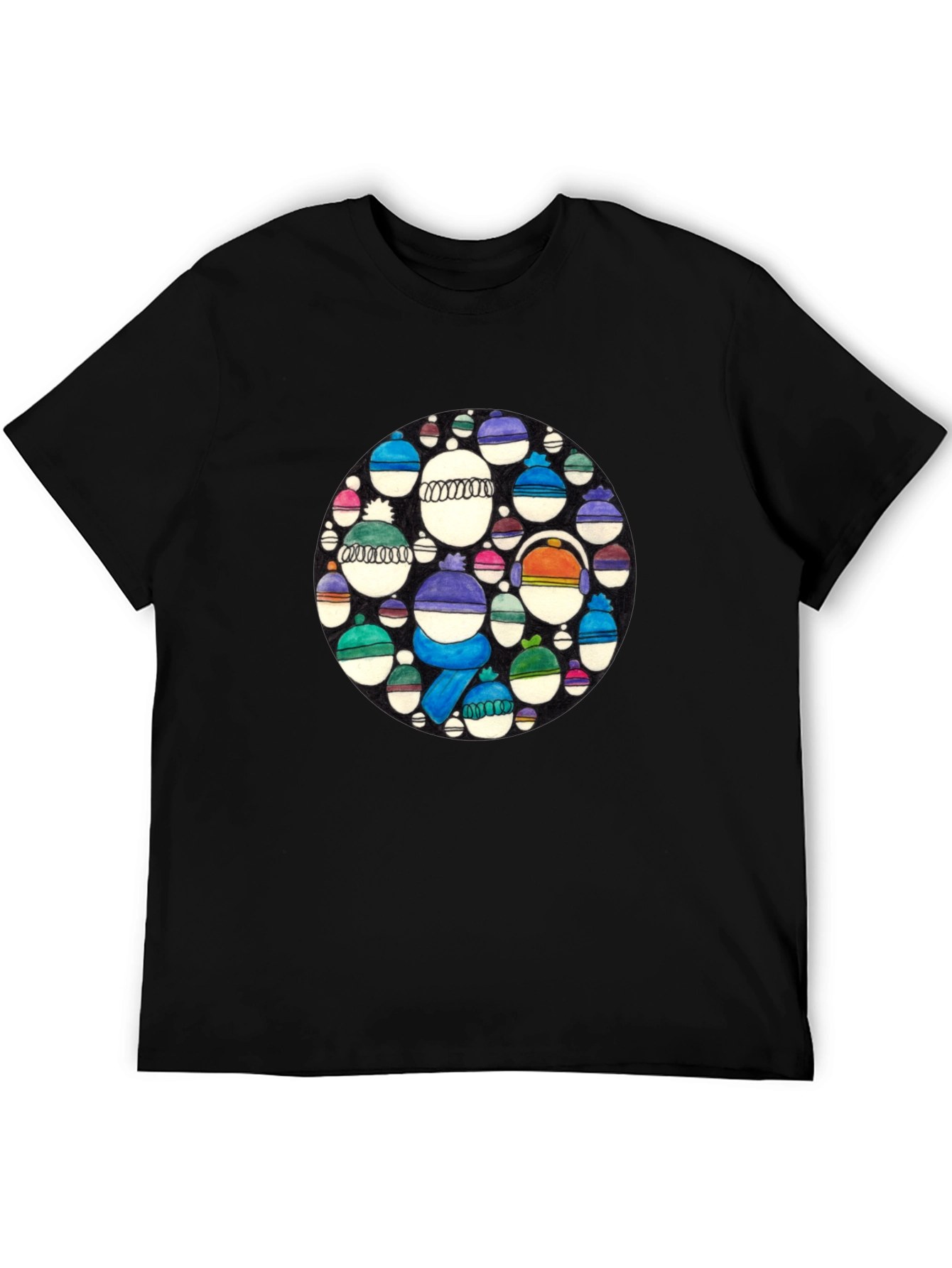 Whimsical Winter Hats Graphic Tee - Black