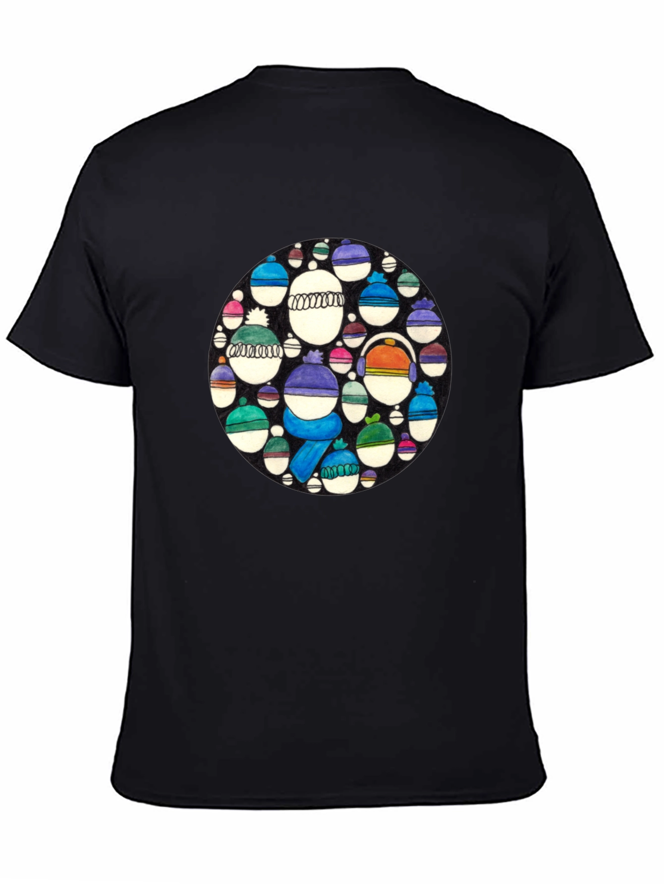 Whimsical Winter Hats Graphic Tee - Black