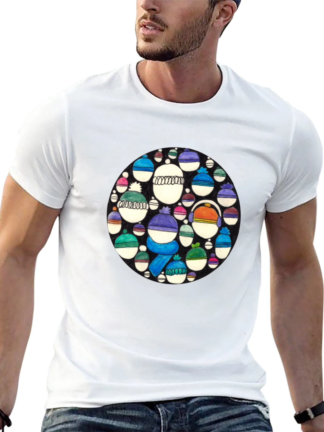 Whimsical Winter Hats Graphic Tee - Black