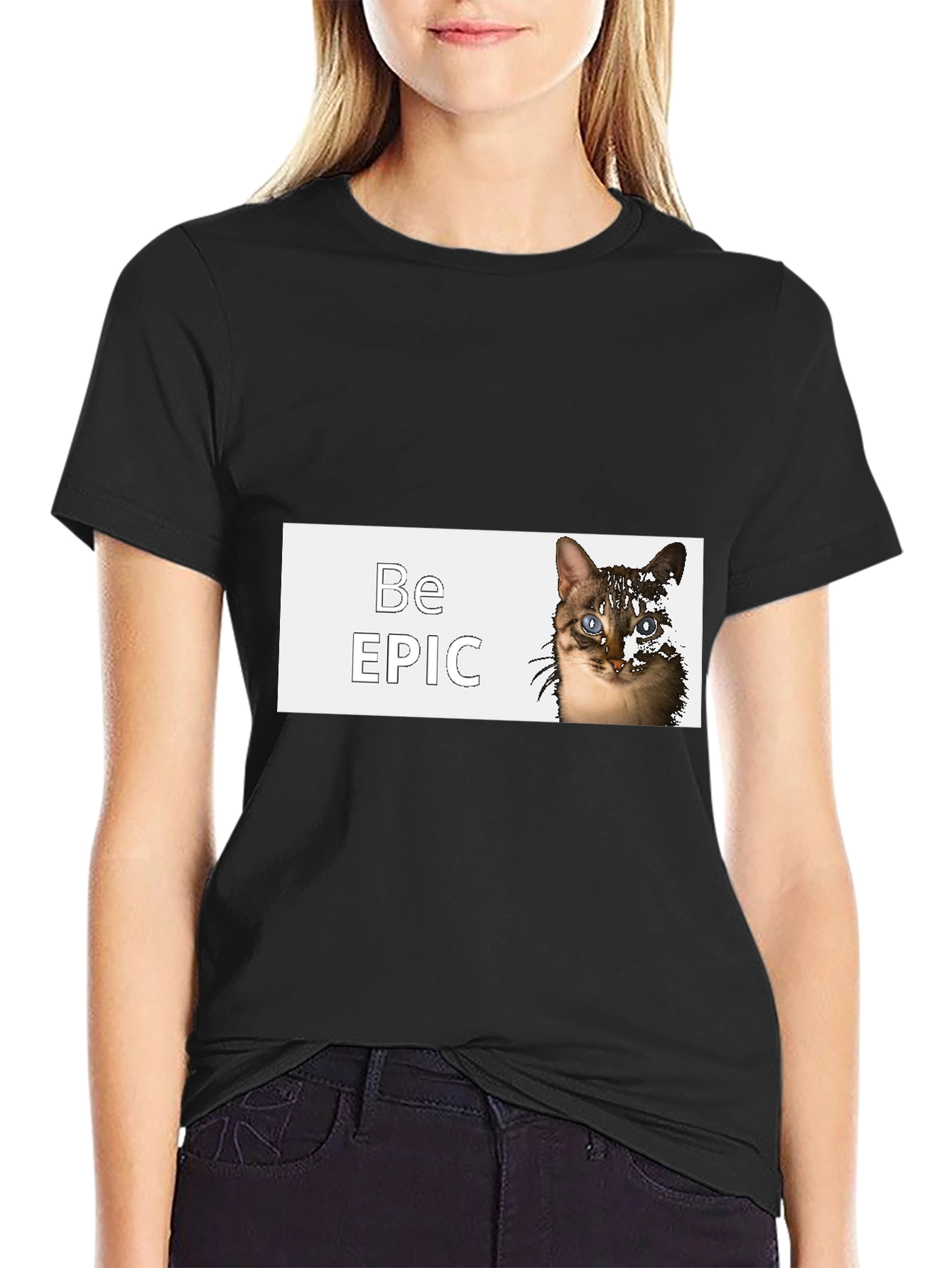 Be Epic Cat Graphic Black T-Shirt