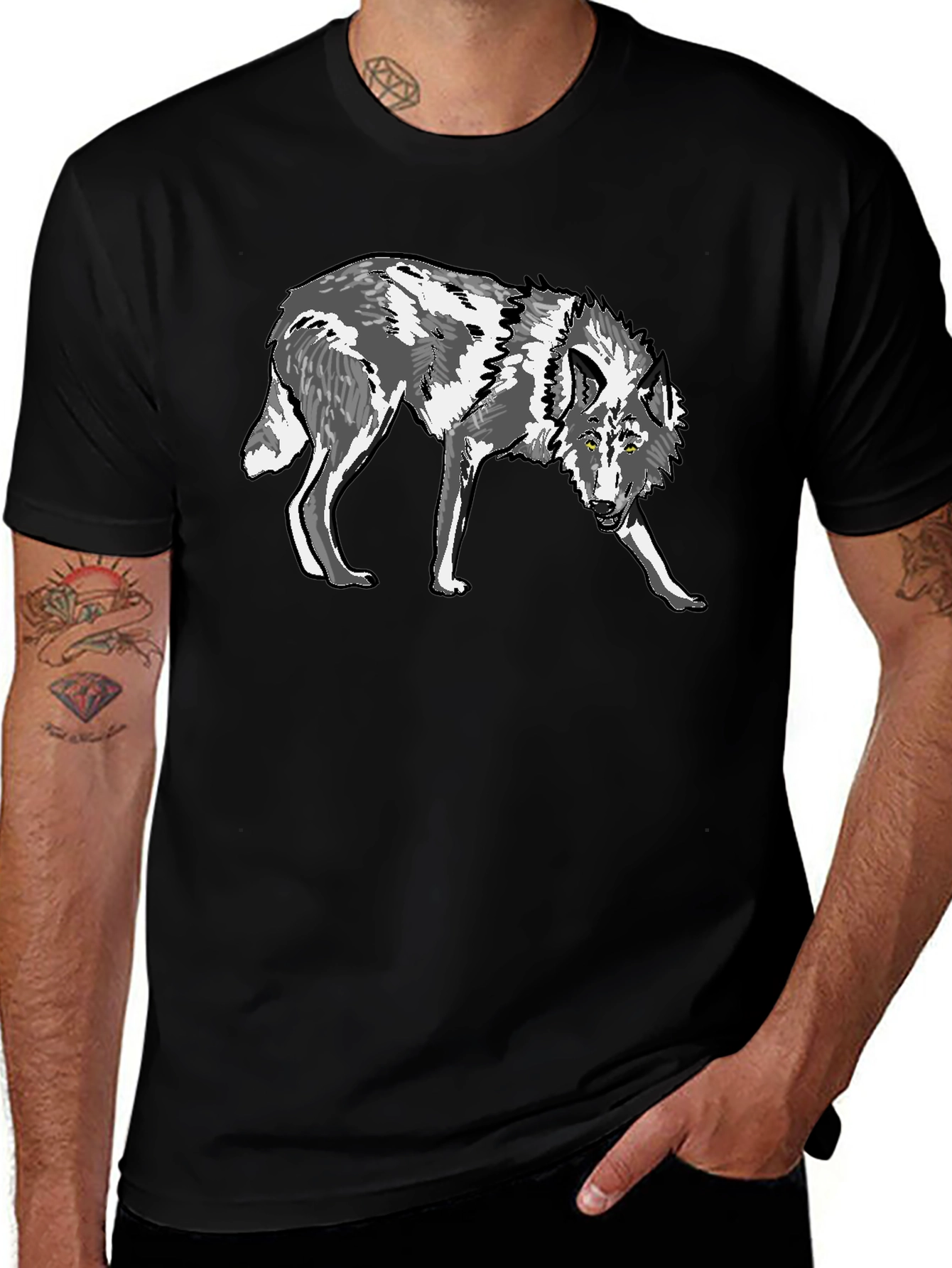 Wolf Graphic Tee - Black Cotton T-Shirt