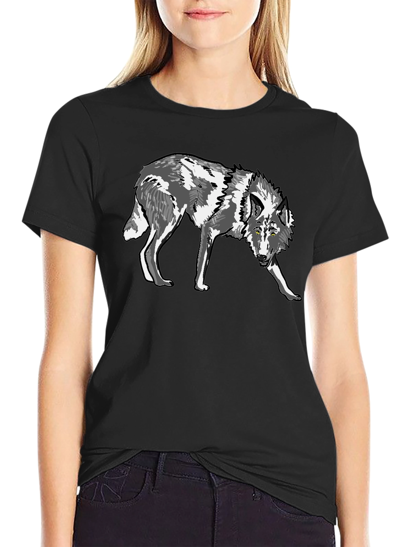 Wolf Graphic Tee - Black Cotton T-Shirt