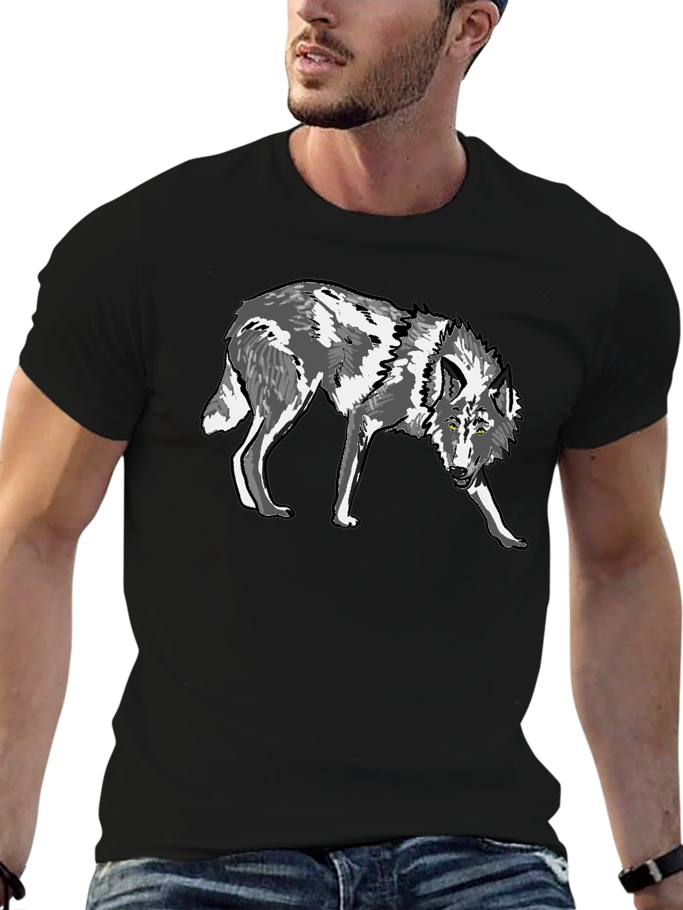 Wolf Graphic Tee - Black Cotton T-Shirt