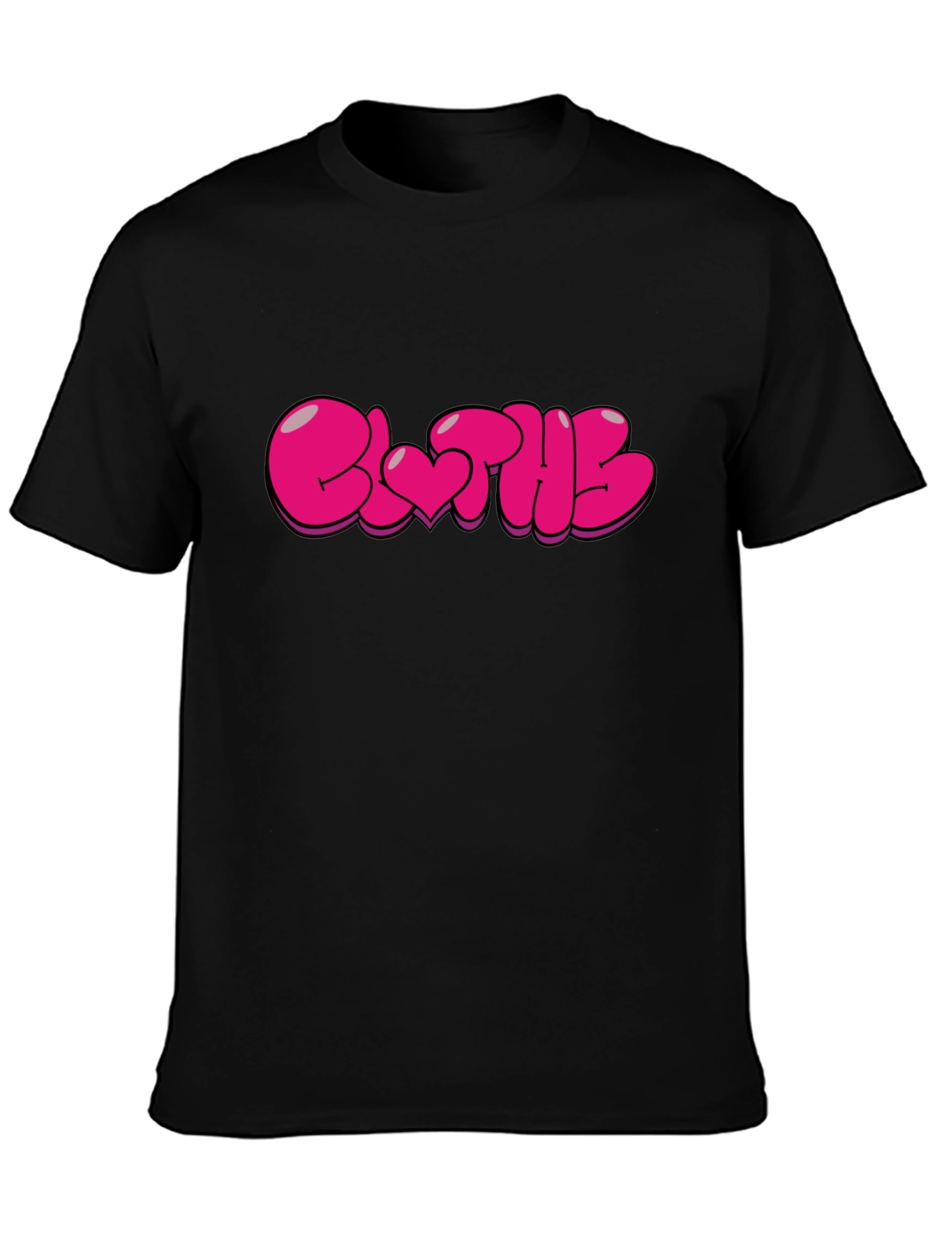 Stylish Black T-Shirt with Pink Bubble Letter Graphic