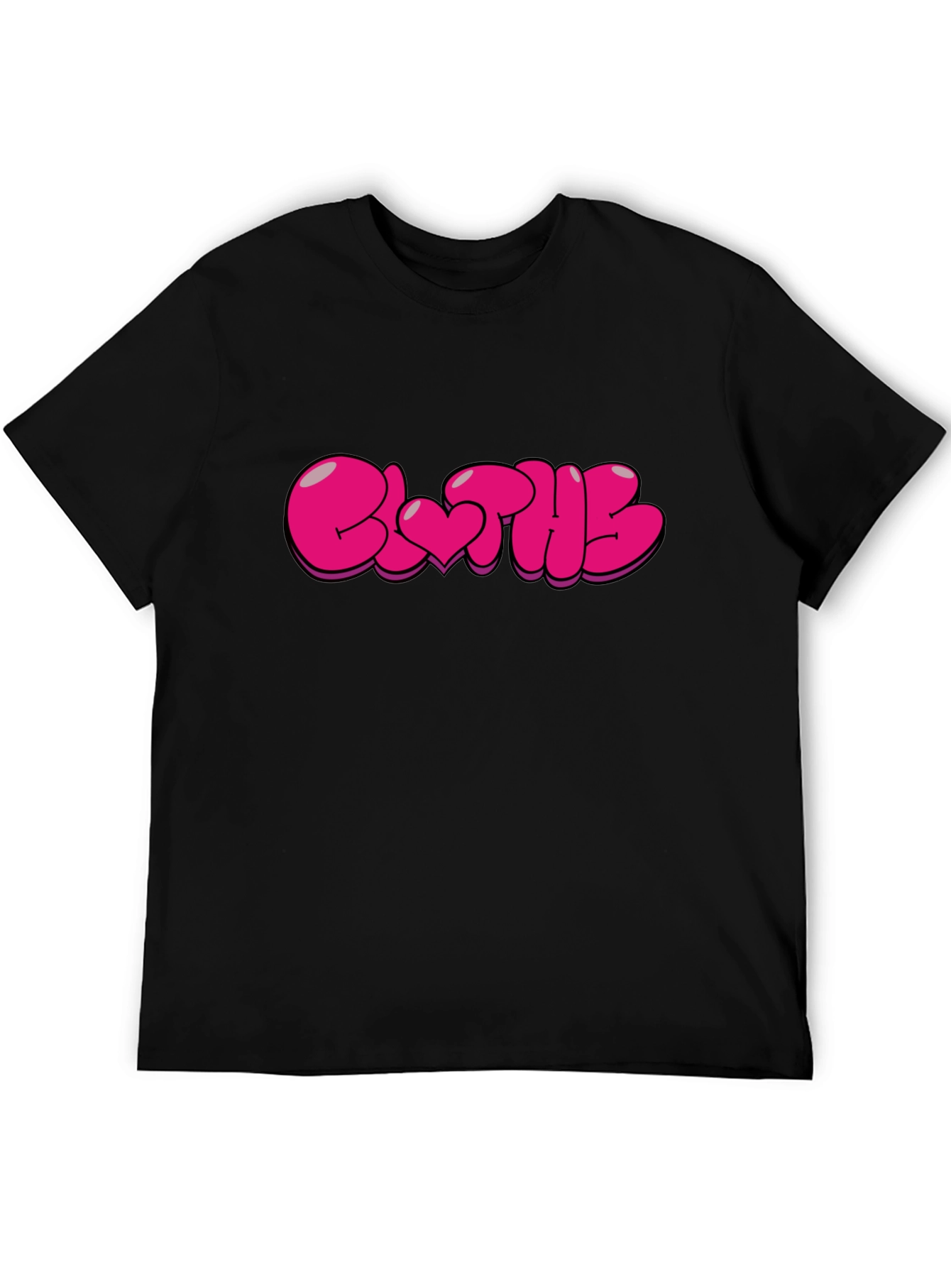 Stylish Black T-Shirt with Pink Bubble Letter Graphic