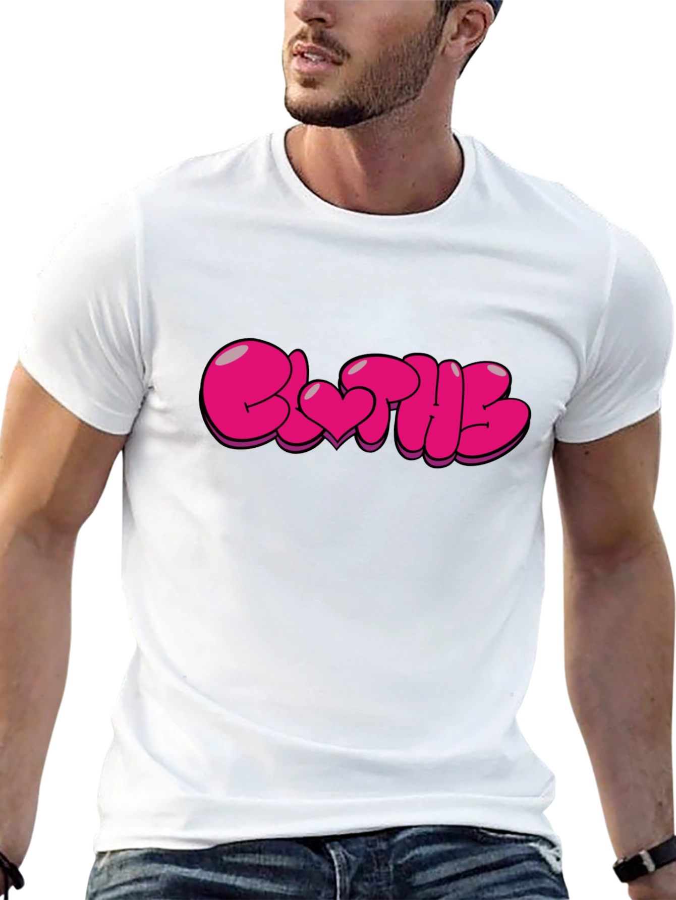 Stylish Black T-Shirt with Pink Bubble Letter Graphic