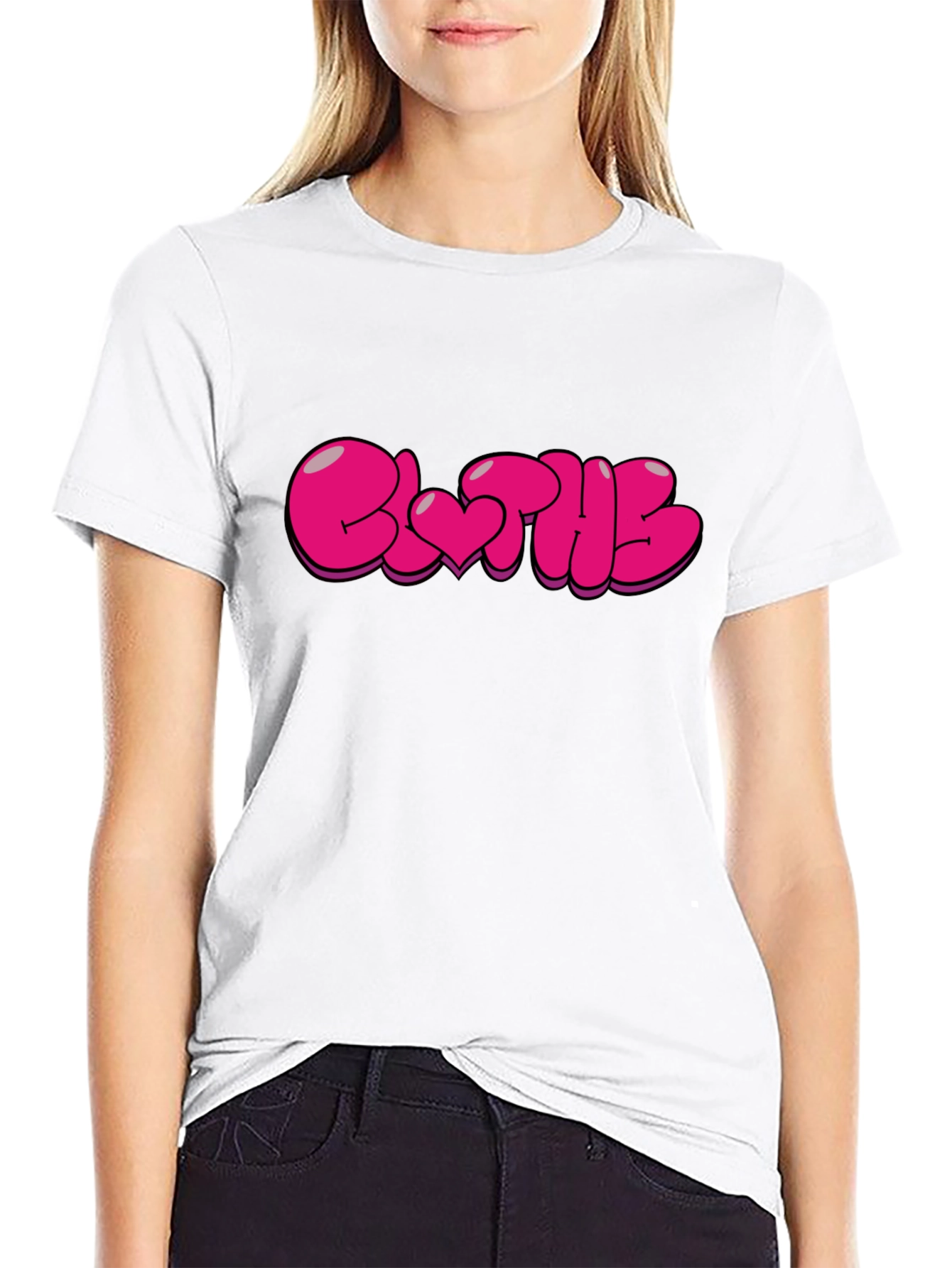 Stylish Black T-Shirt with Pink Bubble Letter Graphic