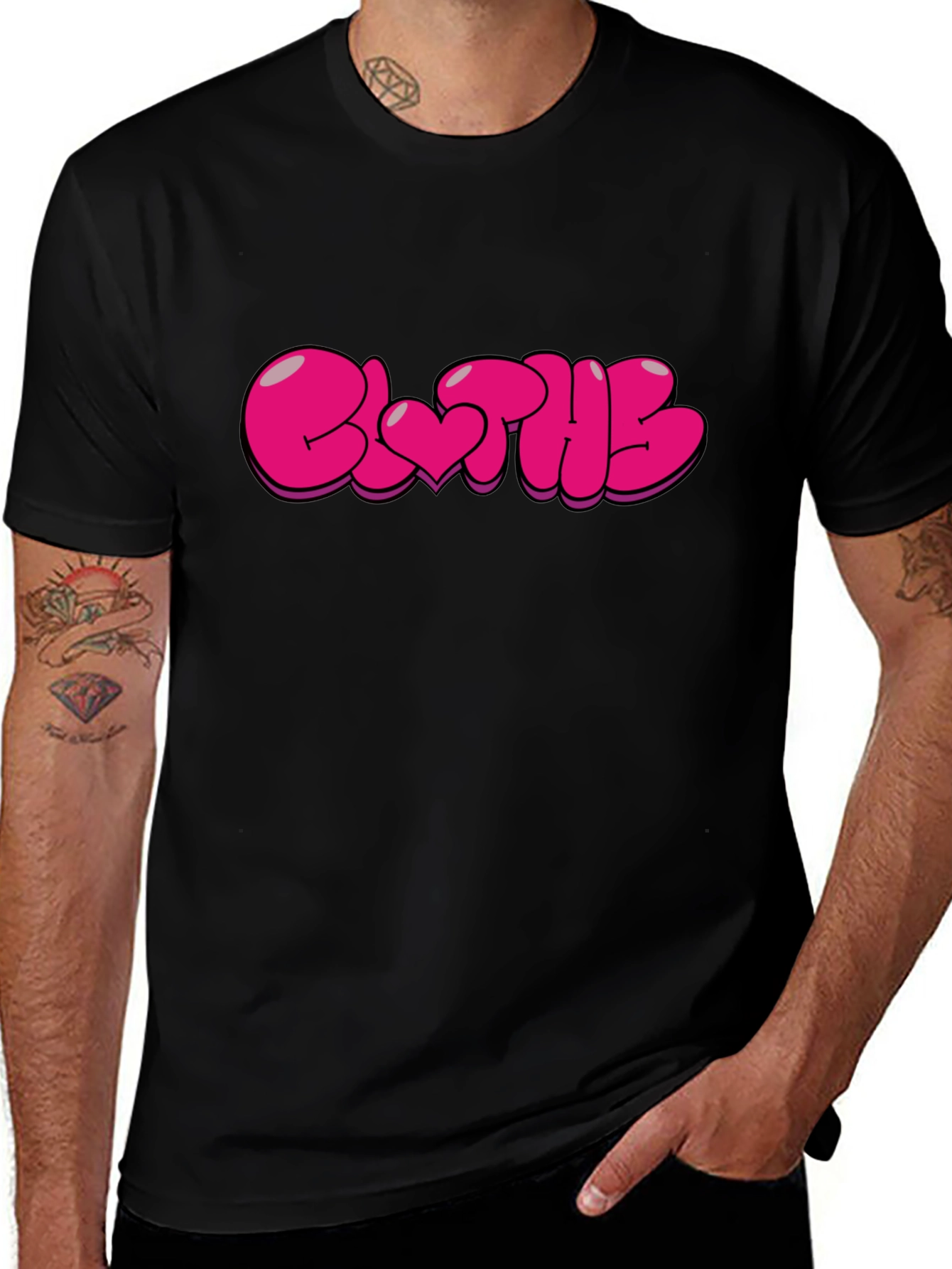 Stylish Black T-Shirt with Pink Bubble Letter Graphic