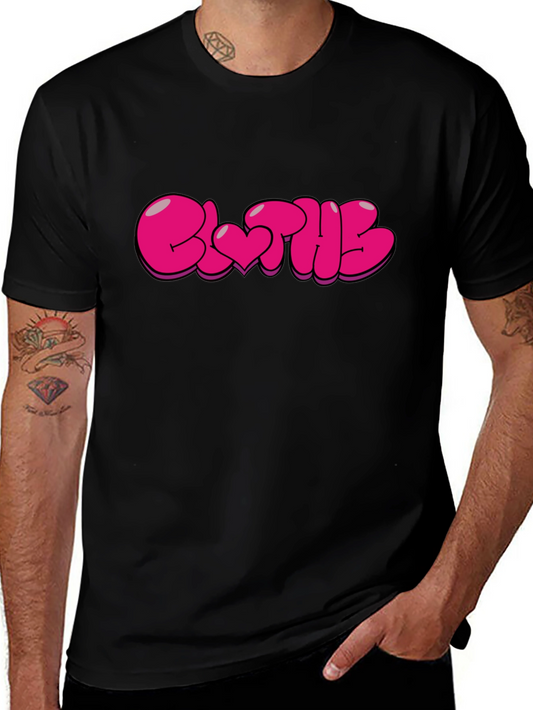 Stylish Black T-Shirt with Pink Bubble Letter Graphic
