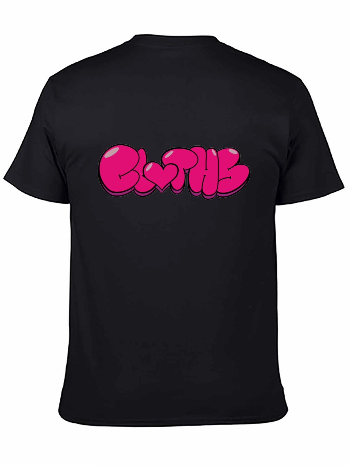 Stylish Black T-Shirt with Pink Bubble Letter Graphic