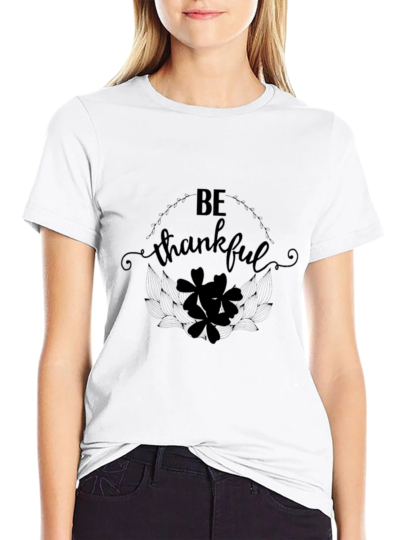 Be Thankful Black Graphic T-Shirt