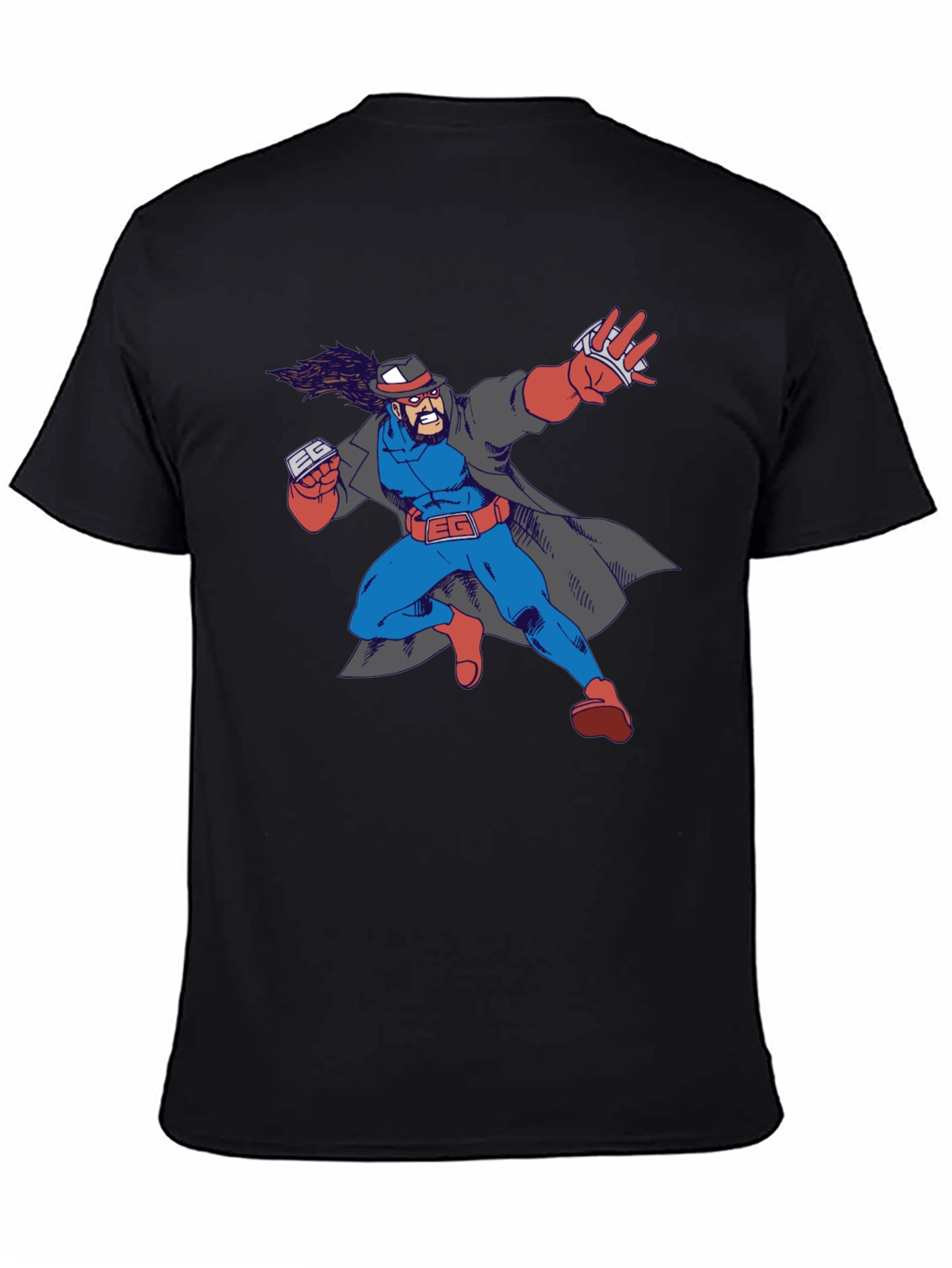 Cartoon Superhero Graphic Print Black T-Shirt