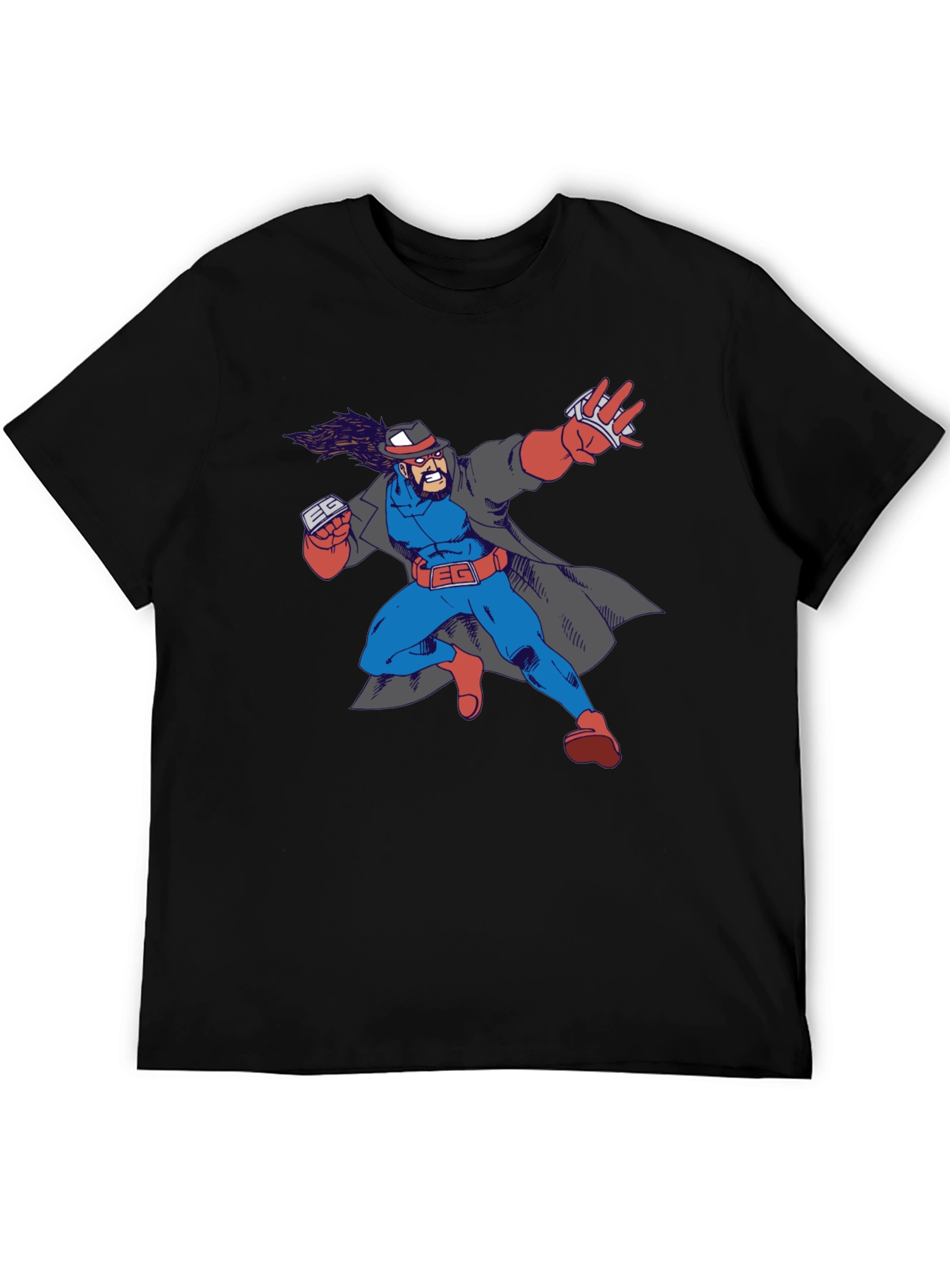 Cartoon Superhero Graphic Print Black T-Shirt
