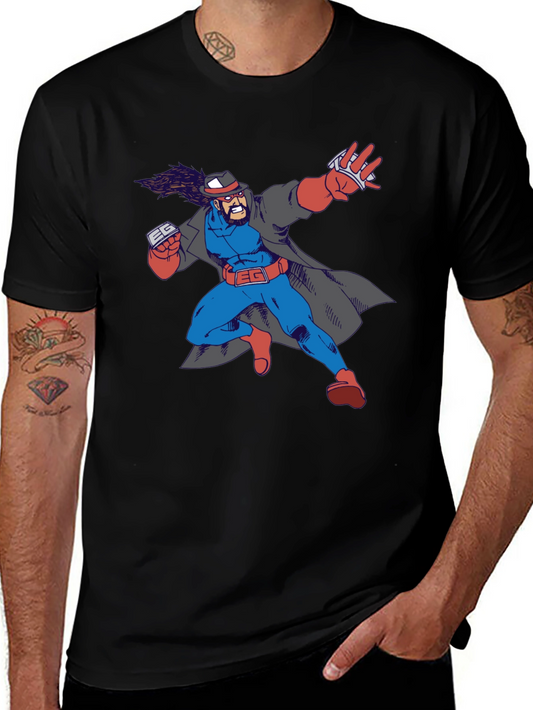 Cartoon Superhero Graphic Print Black T-Shirt
