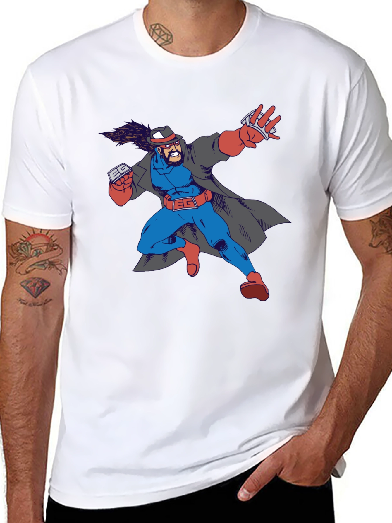Cartoon Superhero Graphic Print Black T-Shirt