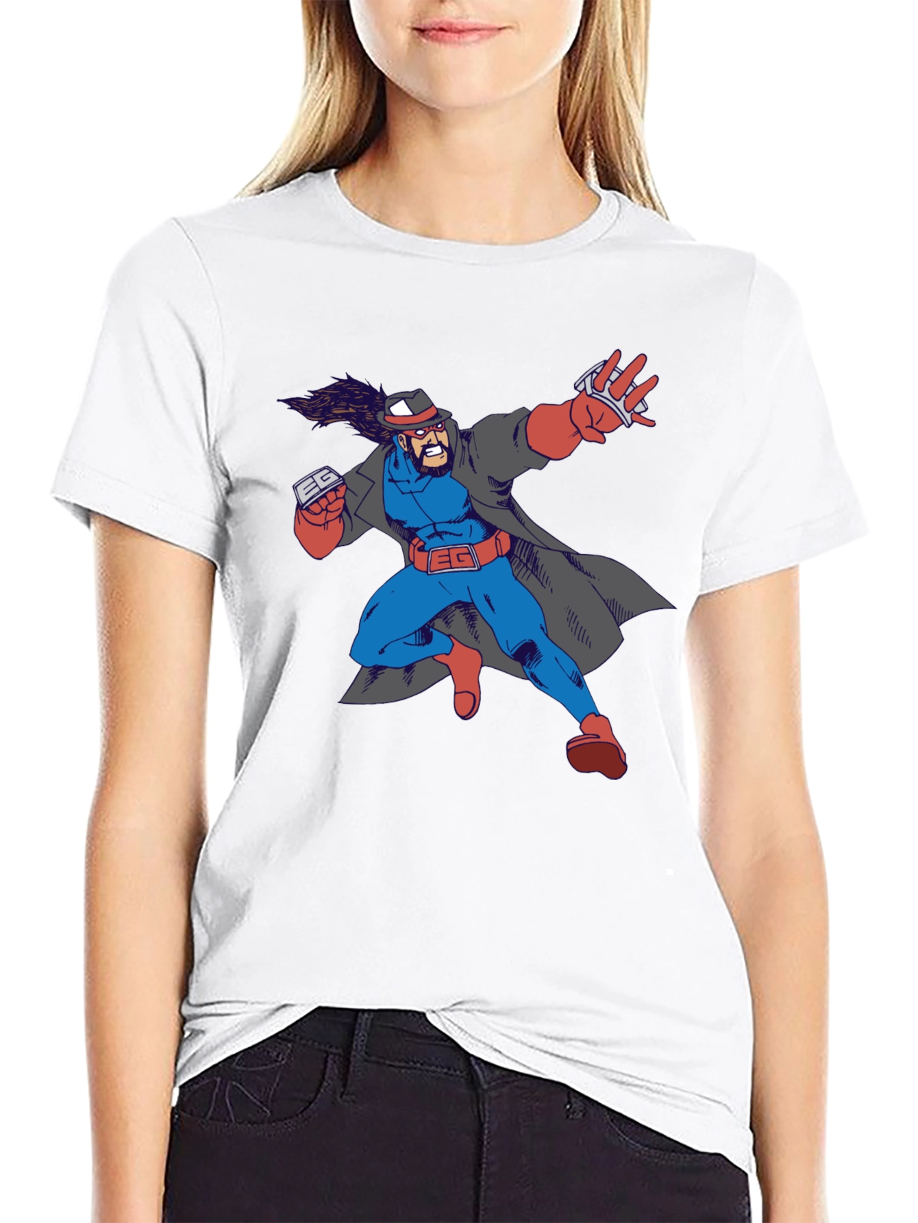 Cartoon Superhero Graphic Print Black T-Shirt