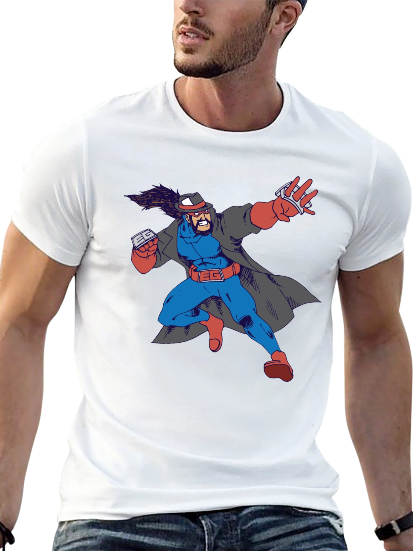 Cartoon Superhero Graphic Print Black T-Shirt