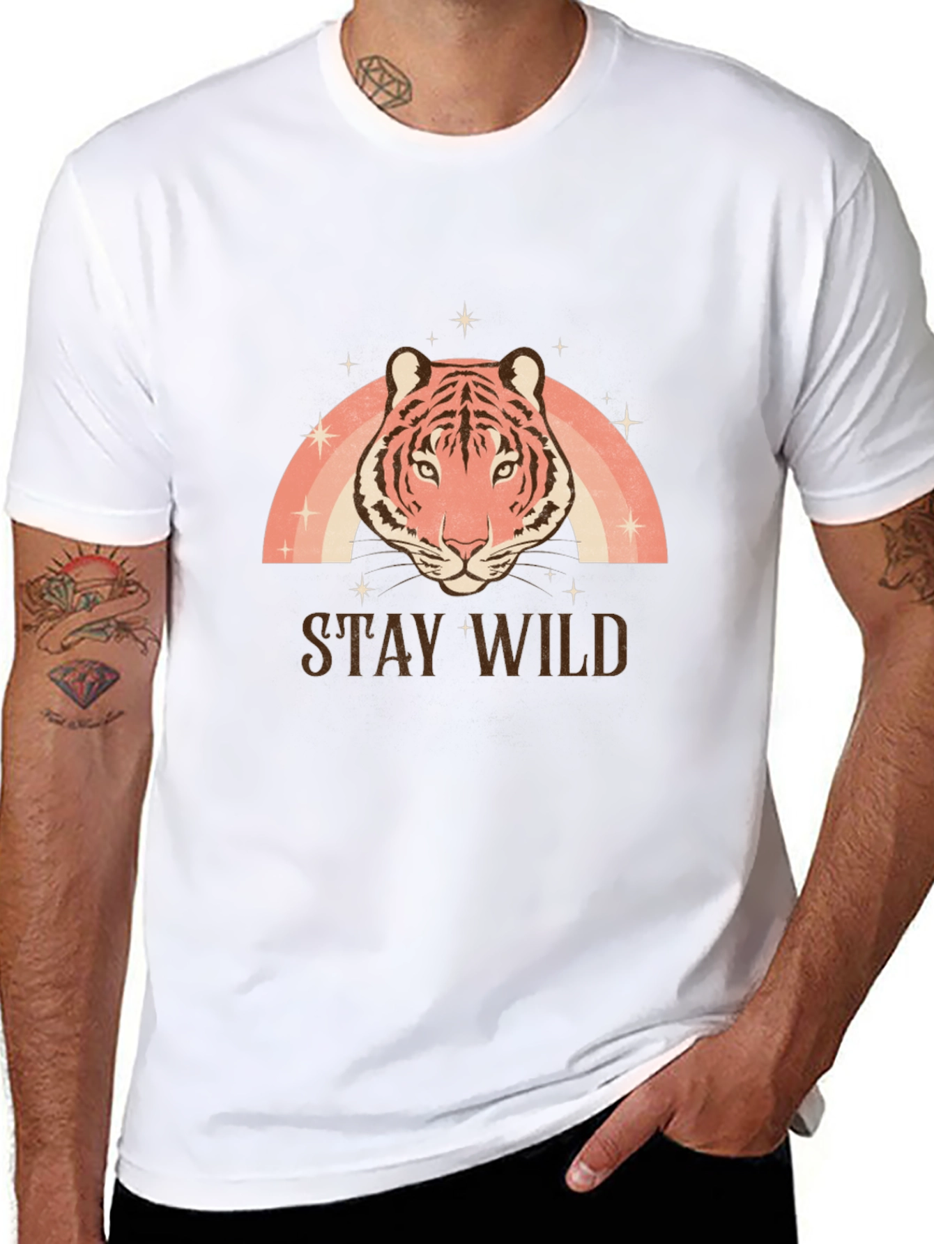 Stay Wild Tiger Graphic Tee - Black Cotton T-Shirt