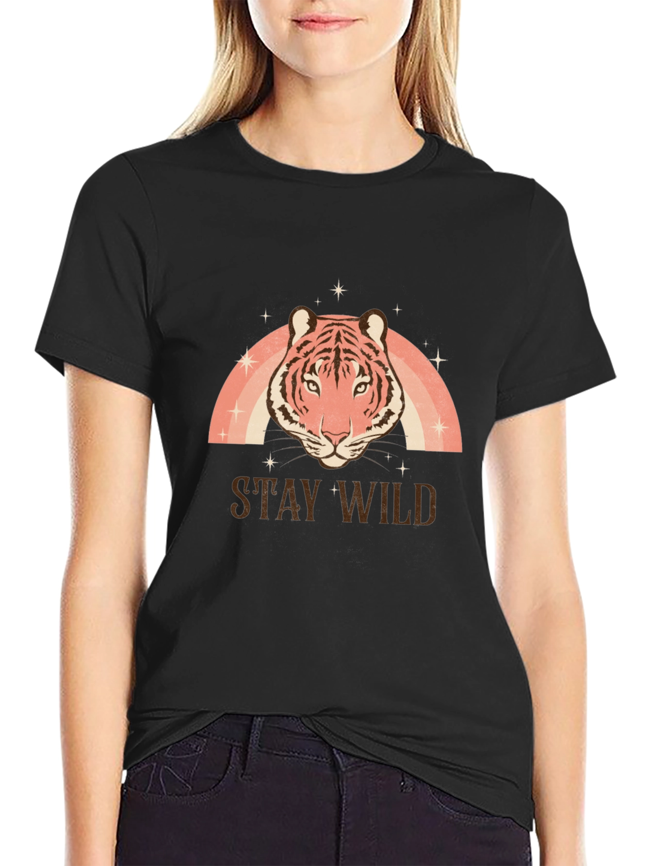 Stay Wild Tiger Graphic Tee - Black Cotton T-Shirt