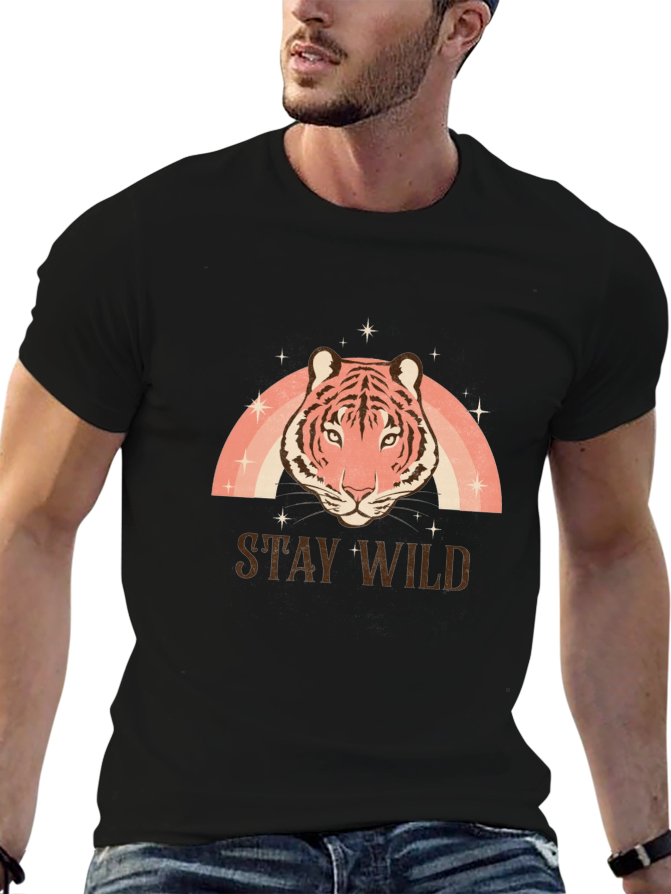 Stay Wild Tiger Graphic Tee - Black Cotton T-Shirt